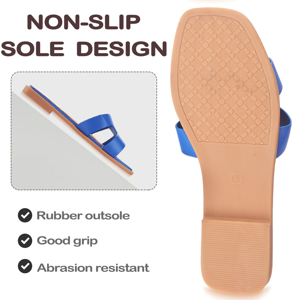 Sandals for Women 2026 Dressy Slides Flat Open Toe Comfortable Soft Leather Slip On Ladies Casual Wide Width Cute Trendy Shoes Summer Beach