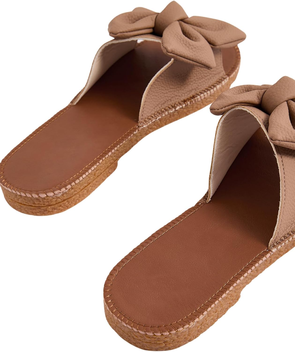 Verdusa Women's Bow Flat Sandals Leather Open Toe Flats Summer Vacation Shoes Beach Sandals Outdoor Slippers