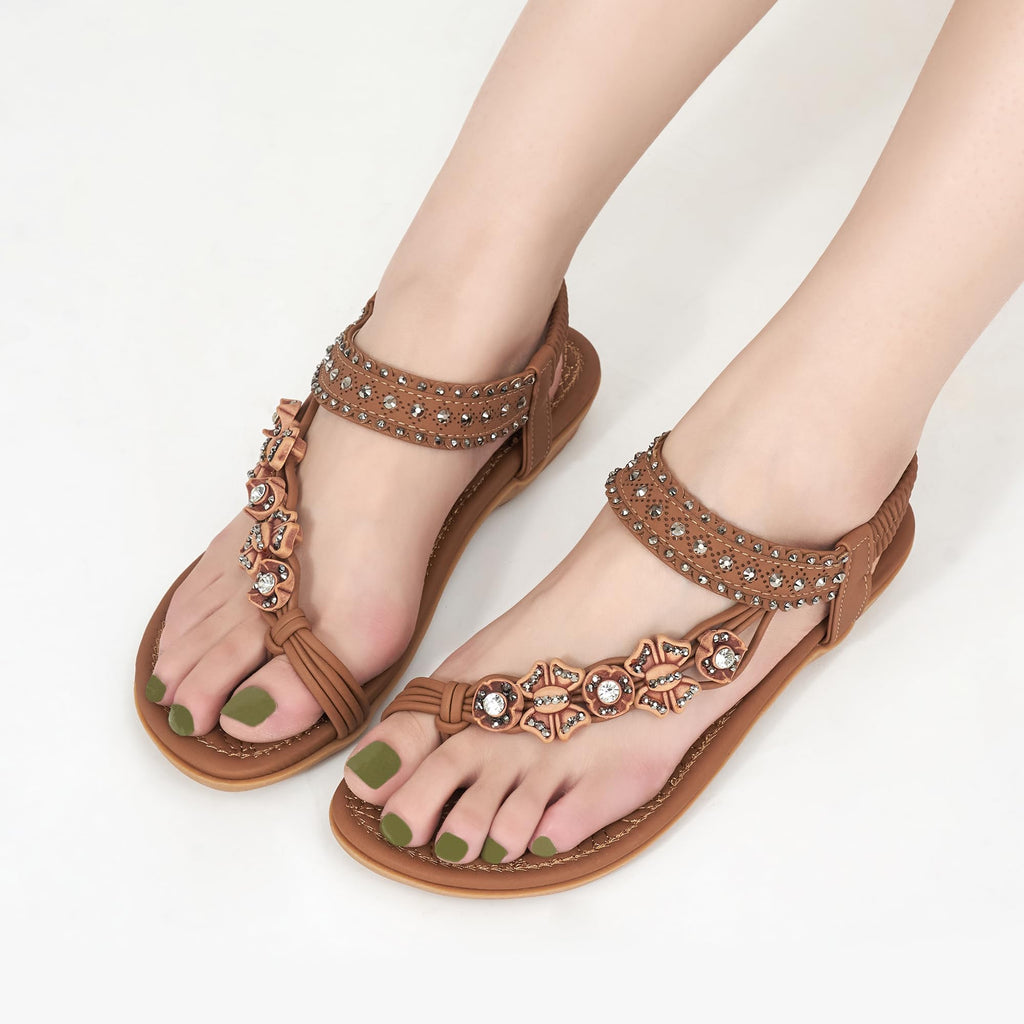 Alicegana Womens Sandals Dressy Flats: Bohemian Summer Comfortable Split Toe Shoes Walking Vacation Gladiator 2026