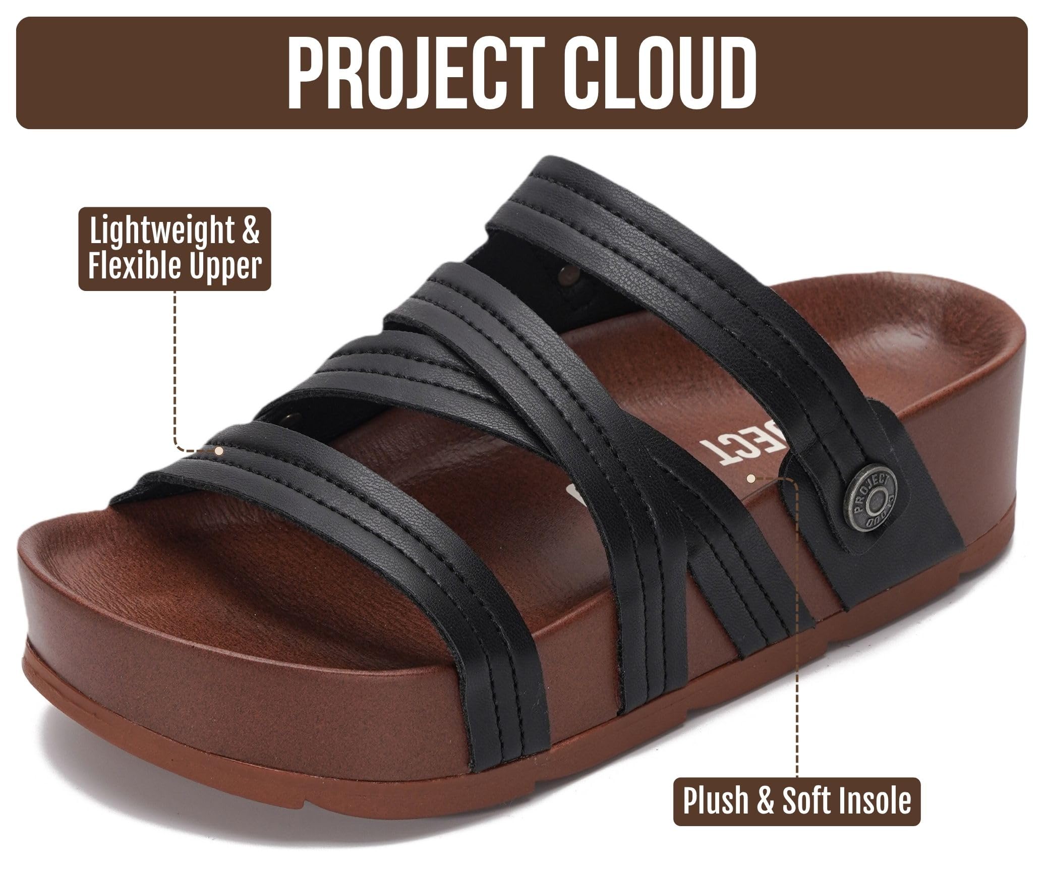 Project Cloud 100% Genuine Leather Platform Sandals Women – Strappy Wedges with Comfortable Plush Insole – Lightweight & Non Slip Wedge Sandals for Women 2026