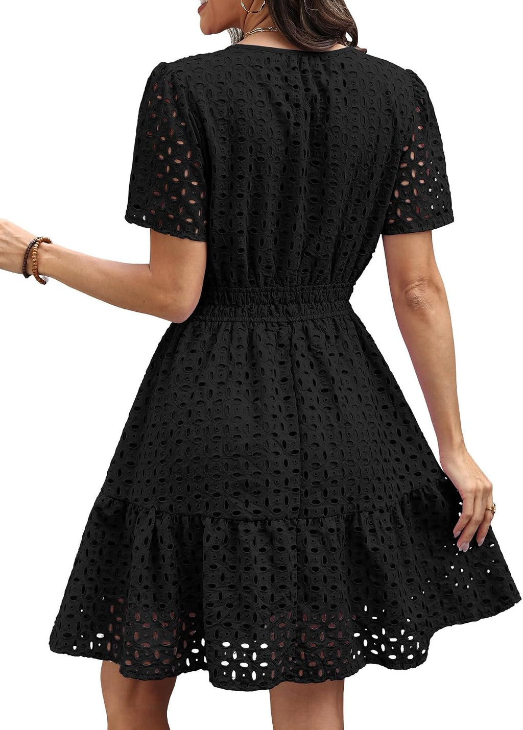 RUMIA Womens Dresses 2026 Summer V Neck Eyelet Lace A Line Short Dress