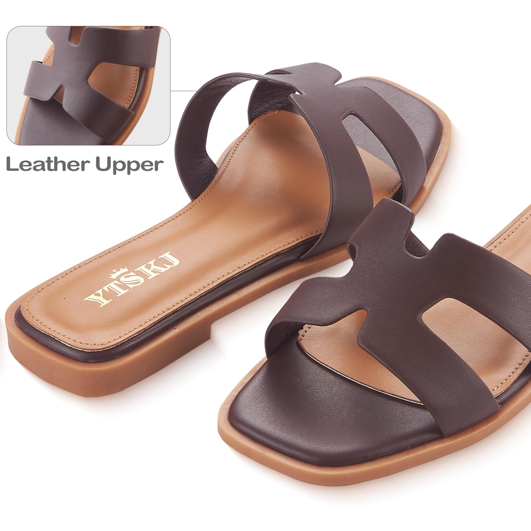 Sandals for Women 2026 Dressy Slides Flat Open Toe Comfortable Soft Leather Slip On Ladies Casual Wide Width Cute Trendy Shoes Summer Beach
