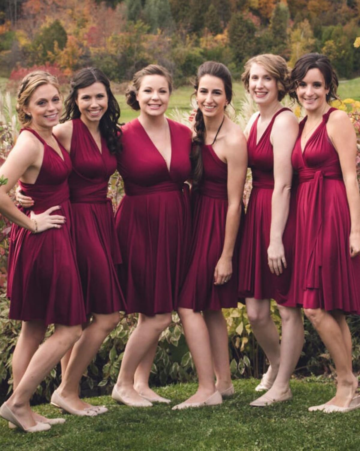 Short Infinity Dresses with Bandeau,Midi Bridesmaid Convertible Dress,Elastic Wedding Multiway Twist Wrap Dress