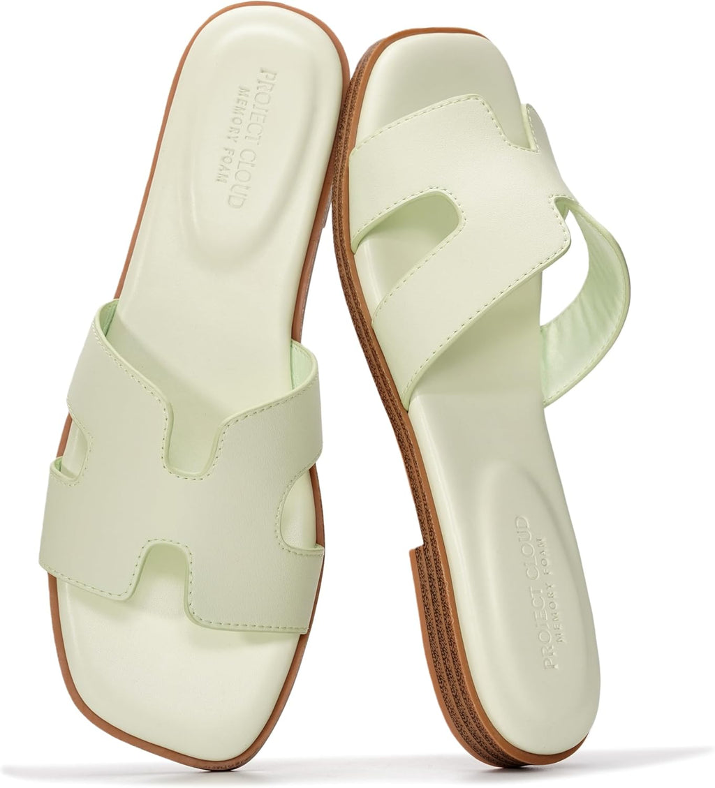 Project Cloud 100% Genuine Leather Sandals for Women 2026 - Fashion Flat Womens Sandals with Memory Foam Insole Slides Sandals Women Footwear - Mules Women's Sandals (Jannel)