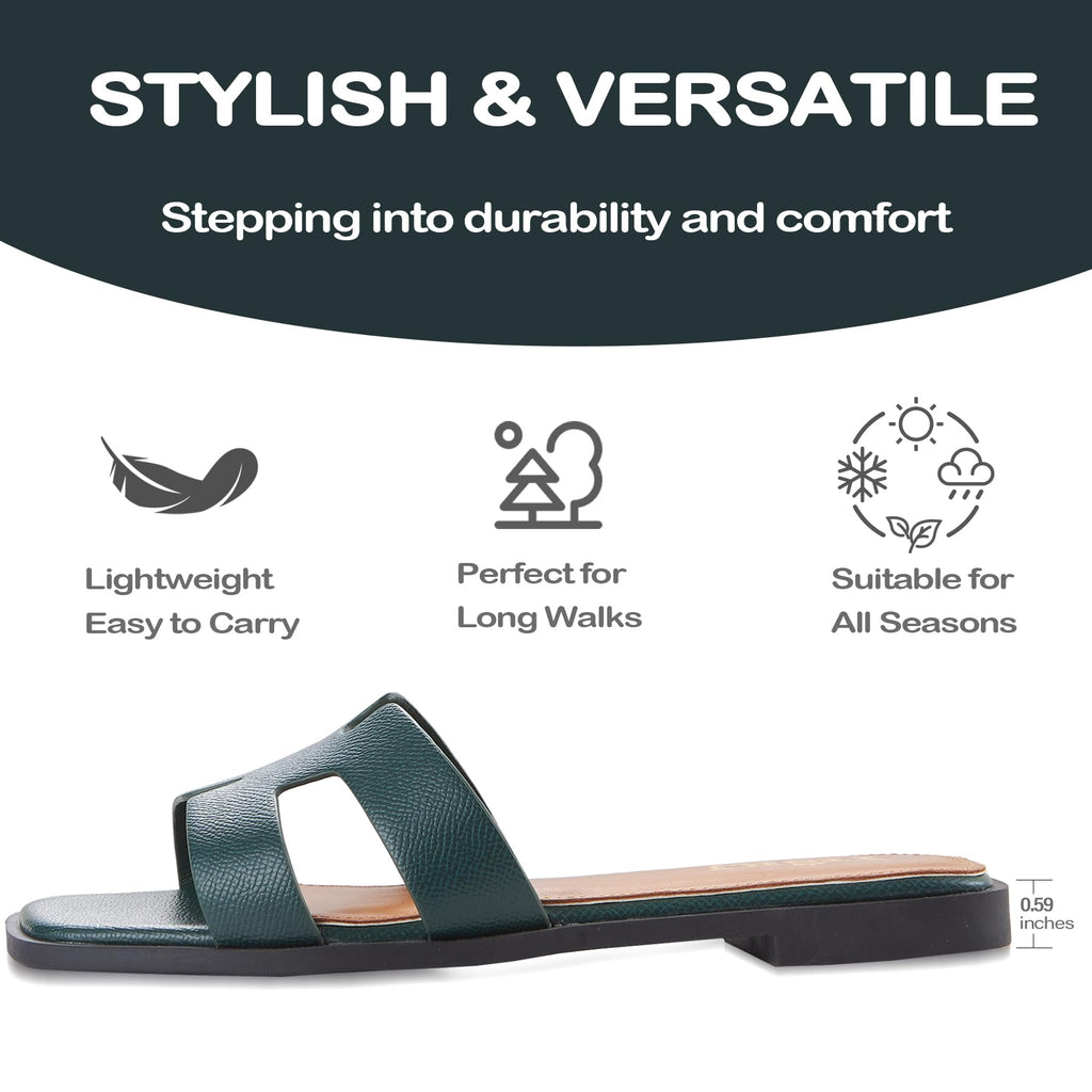 Sandals for Women 2026 Dressy Slides Flat Open Toe Comfortable Soft Leather Slip On Ladies Casual Wide Width Cute Trendy Shoes Summer Beach