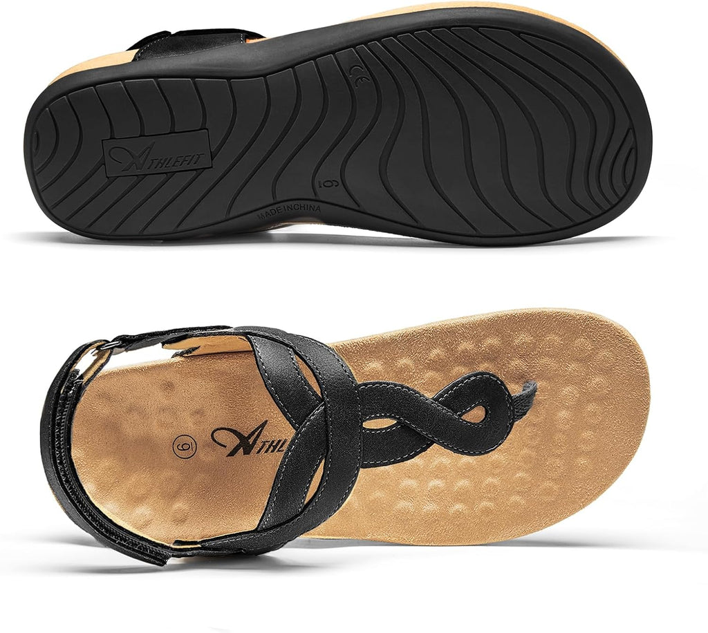 Athlefit Women's Orthopedic Arch Support Sandals Comfortable Thong T-Strap Orthotic Casual Flat Sandals