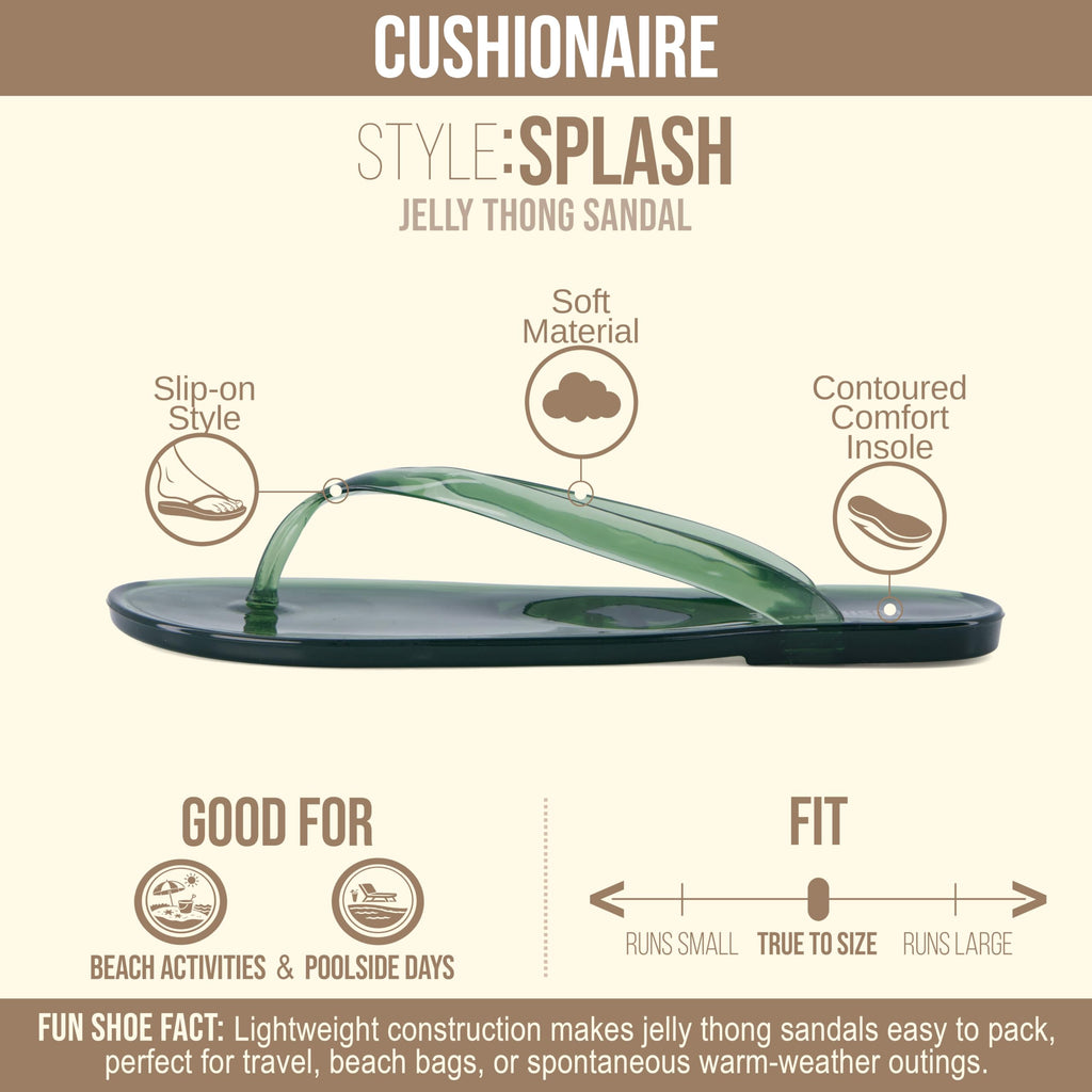 CUSHIONAIRE Splash Jelly Flip Flops for Women With Flexible Sole, Soft Footbed Summer Sandals for Women