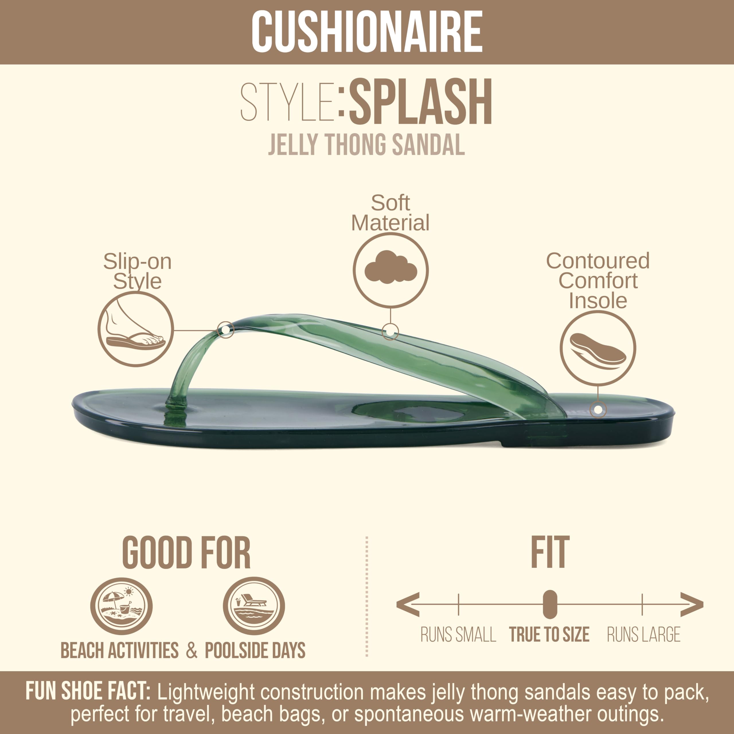 CUSHIONAIRE Splash Jelly Flip Flops for Women With Flexible Sole, Soft Footbed Summer Sandals for Women