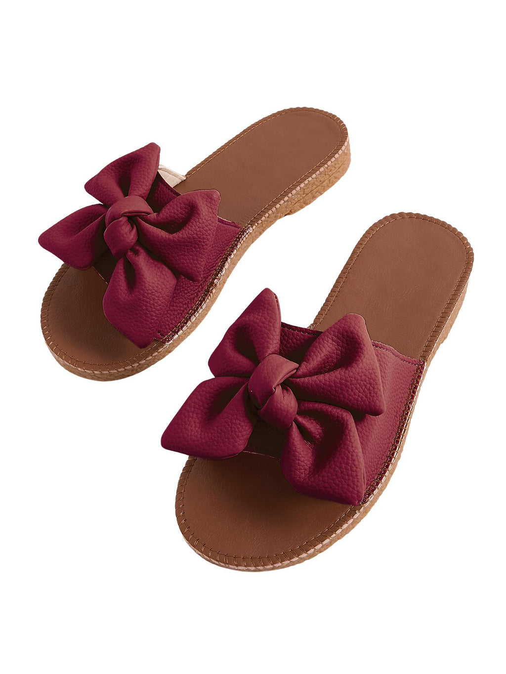 Verdusa Women's Bow Flat Sandals Leather Open Toe Flats Summer Vacation Shoes Beach Sandals Outdoor Slippers