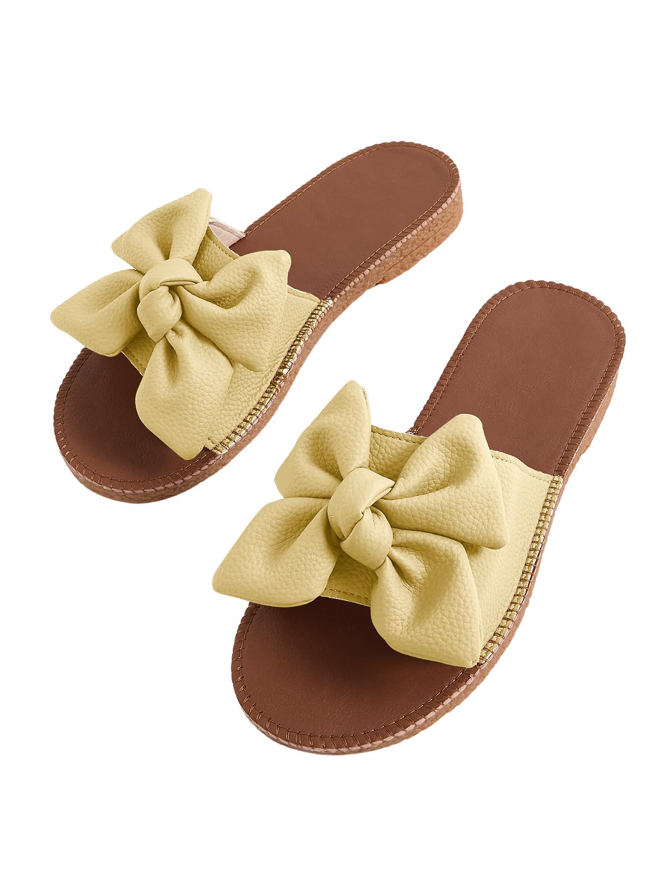 Verdusa Women's Bow Flat Sandals Leather Open Toe Flats Summer Vacation Shoes Beach Sandals Outdoor Slippers