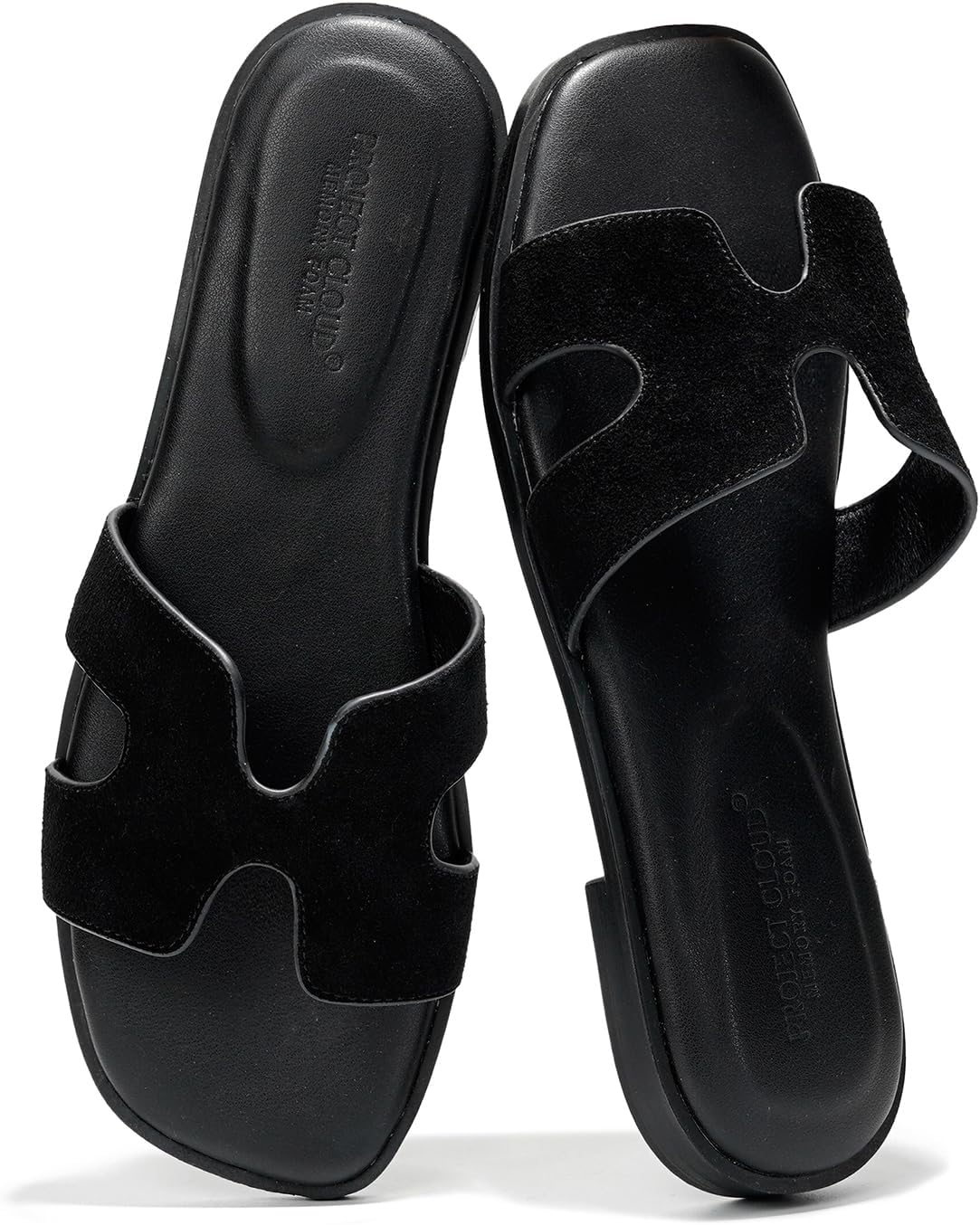 Project Cloud 100% Genuine Leather Sandals for Women 2026 - Fashion Flat Womens Sandals with Memory Foam Insole Slides Sandals Women Footwear - Mules Women's Sandals (Jannel)