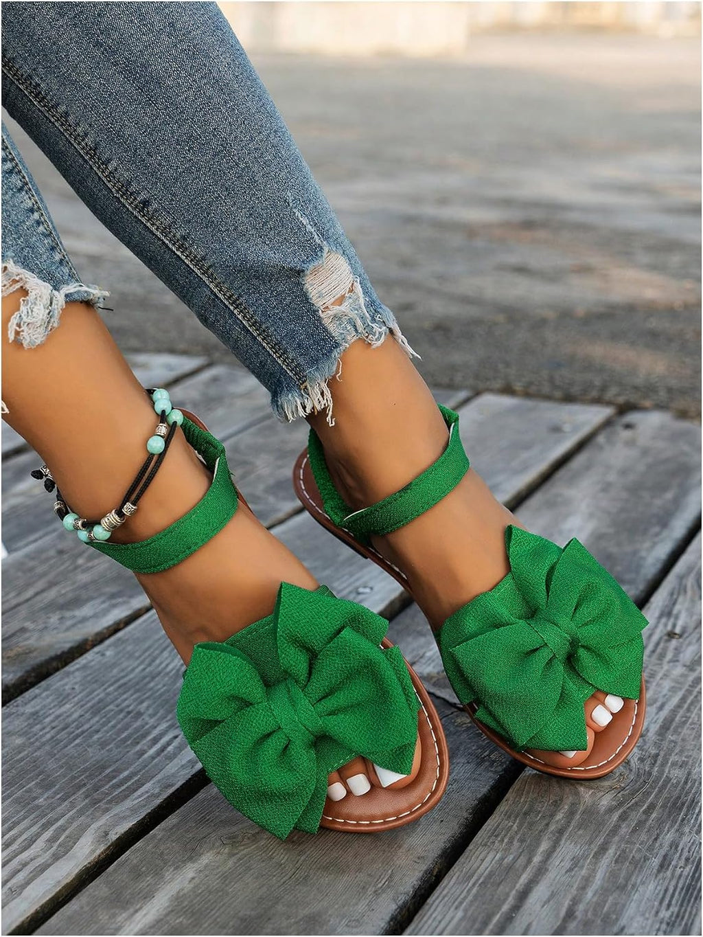 GORGLITTER Women's Bow Flat Sandals Dressy Formal Cute Strappy Ankle Strap Open Toe Summer Beach Sandals 2026