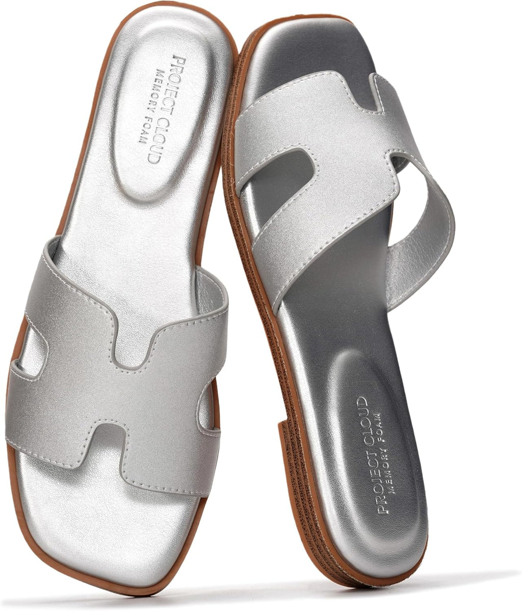 Project Cloud 100% Genuine Leather Sandals for Women 2026 - Fashion Flat Womens Sandals with Memory Foam Insole Slides Sandals Women Footwear - Mules Women's Sandals (Jannel)