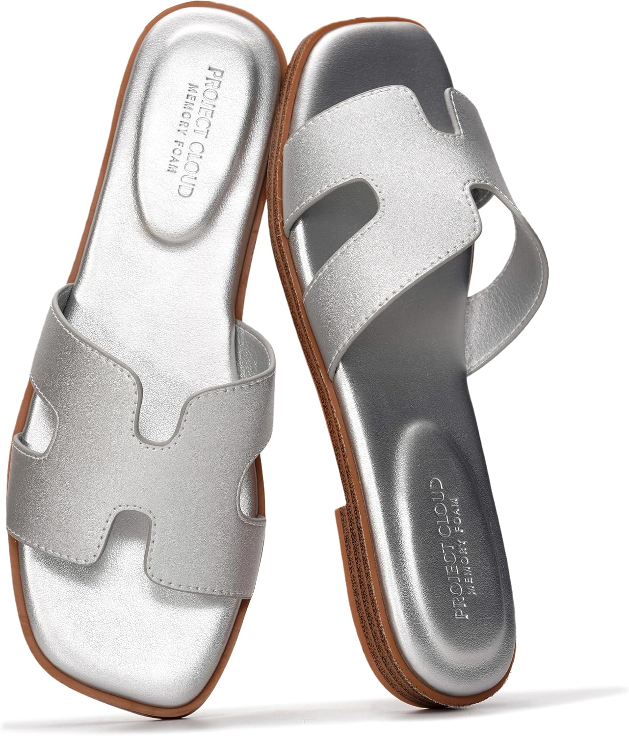 Project Cloud 100% Genuine Leather Sandals for Women 2026 - Fashion Flat Womens Sandals with Memory Foam Insole Slides Sandals Women Footwear - Mules Women's Sandals (Jannel)