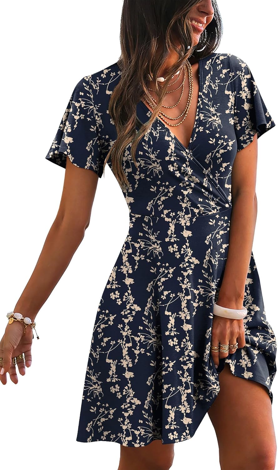 RUMIA Womens Casual Dresses Wrap V Neck Dress A-Line Ruffle Sleeve Summer Sundress Fashion 2026
