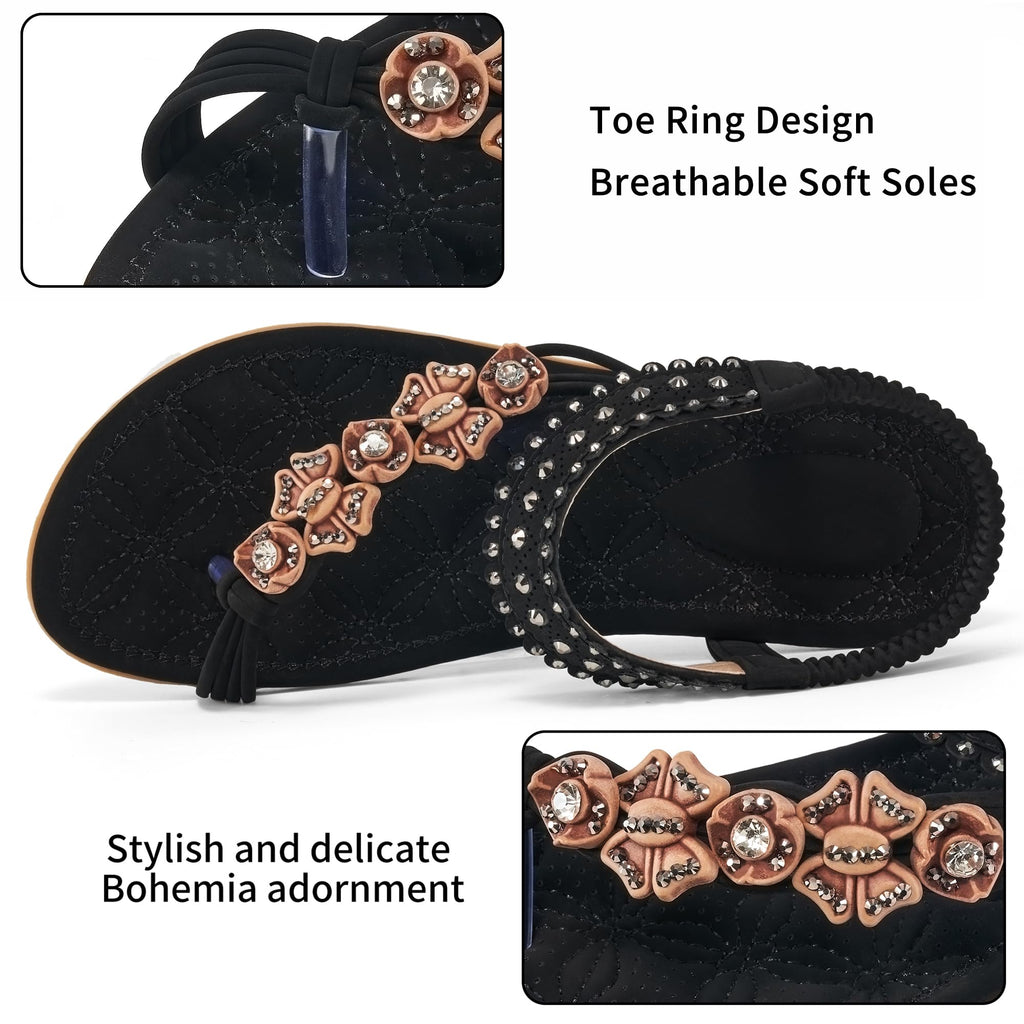 Alicegana Womens Sandals Dressy Flats: Bohemian Summer Comfortable Split Toe Shoes Walking Vacation Gladiator 2026