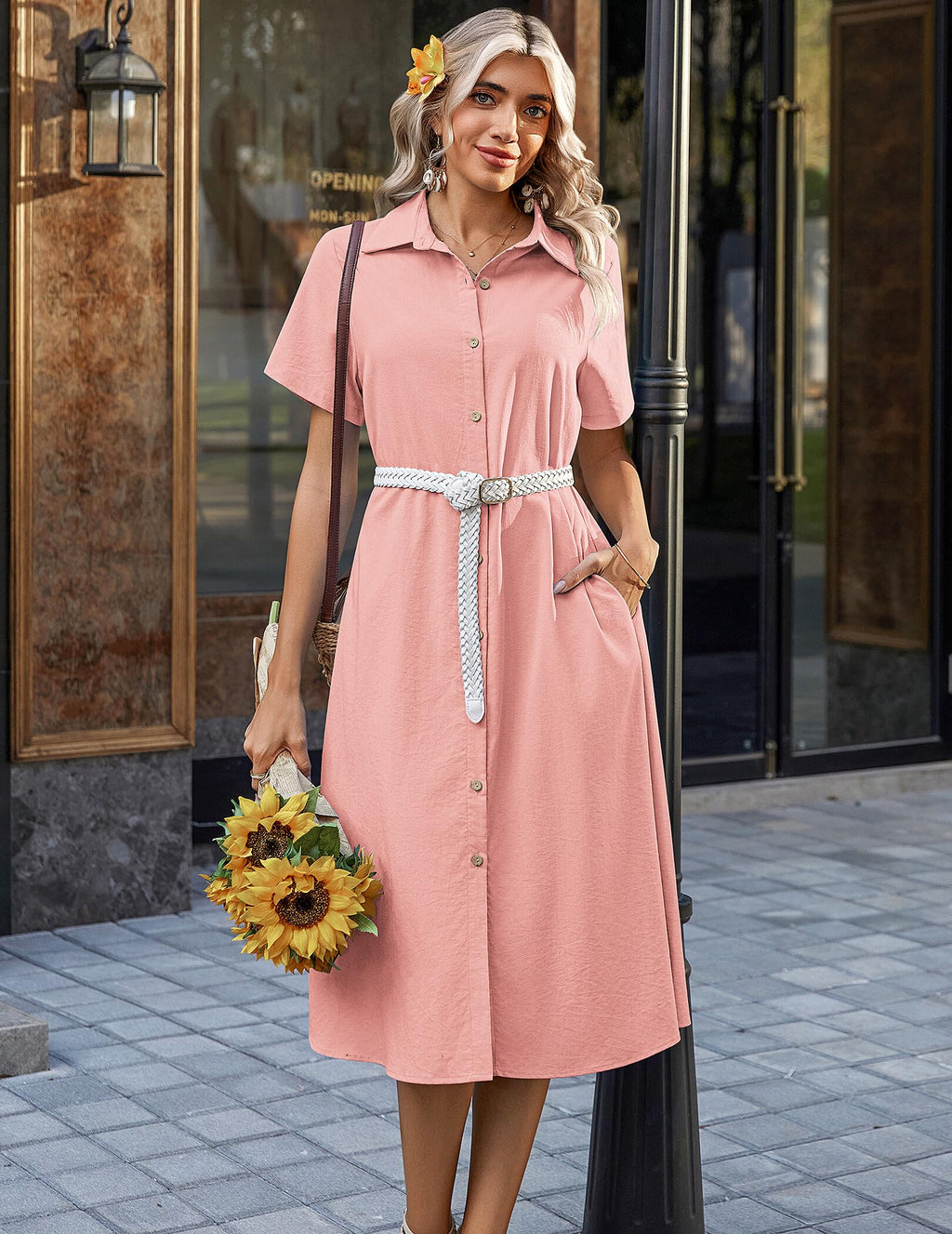 Zeagoo Summer Dresses for Women 2026 Button Down Shirt Dresses Aline Long Sundress Short Sleeve Beach Travel Cover Up