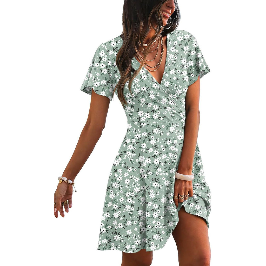 RUMIA Womens Casual Dresses Wrap V Neck Dress A-Line Ruffle Sleeve Summer Sundress Fashion 2026
