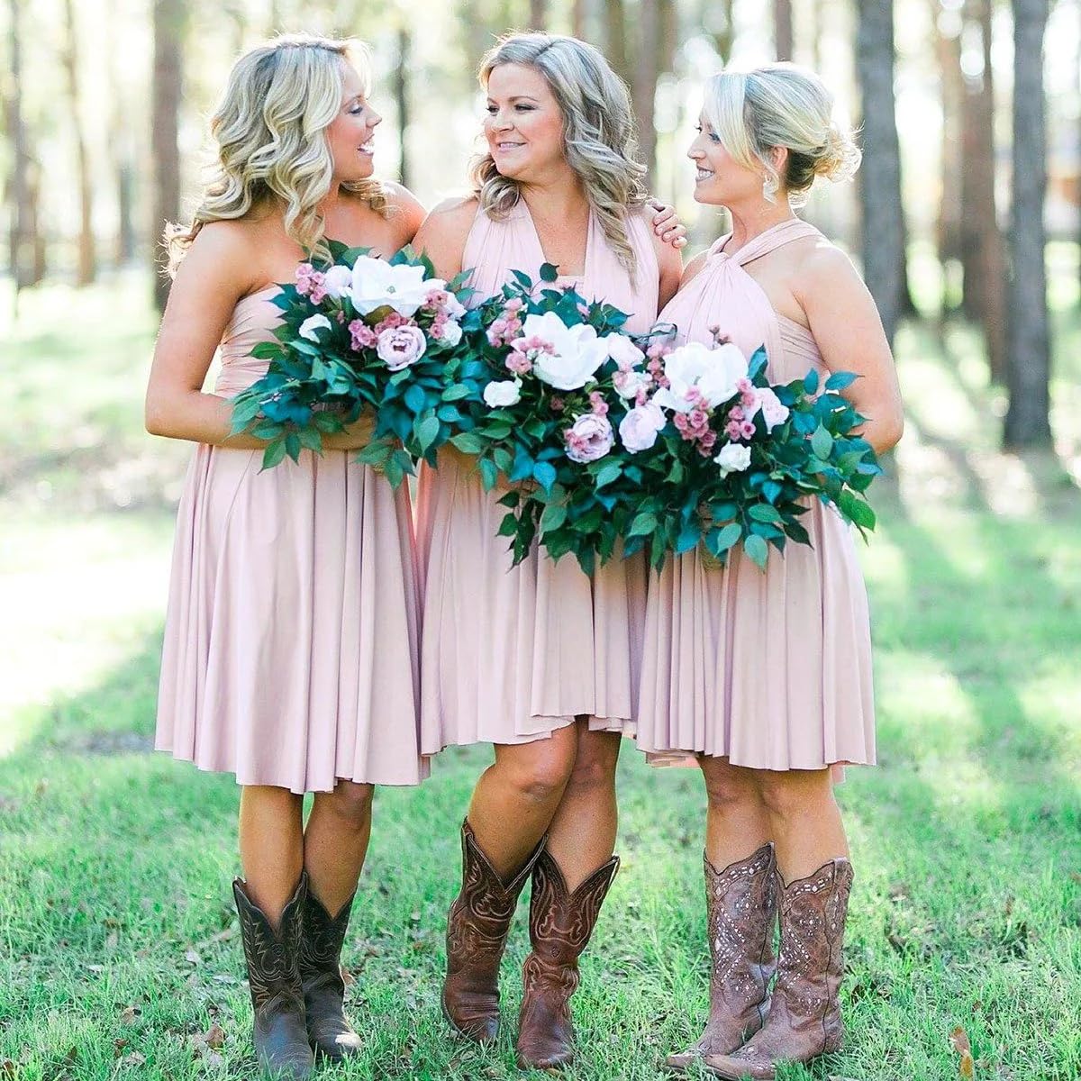 Short Infinity Dresses with Bandeau,Midi Bridesmaid Convertible Dress,Elastic Wedding Multiway Twist Wrap Dress