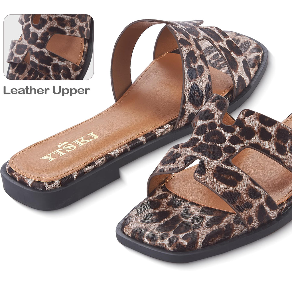 Sandals for Women 2026 Dressy Slides Flat Open Toe Comfortable Soft Leather Slip On Ladies Casual Wide Width Cute Trendy Shoes Summer Beach