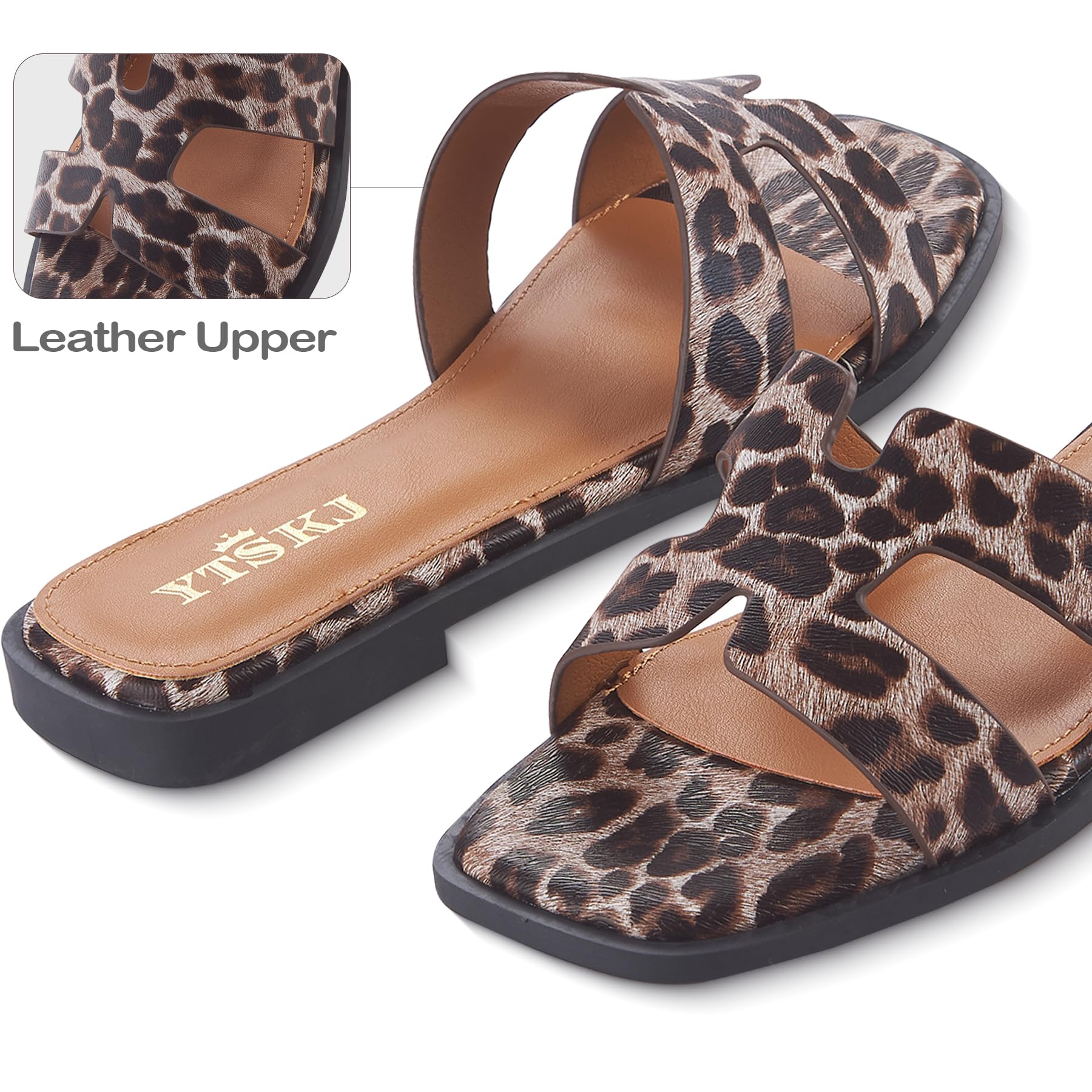 Sandals for Women 2026 Dressy Slides Flat Open Toe Comfortable Soft Leather Slip On Ladies Casual Wide Width Cute Trendy Shoes Summer Beach
