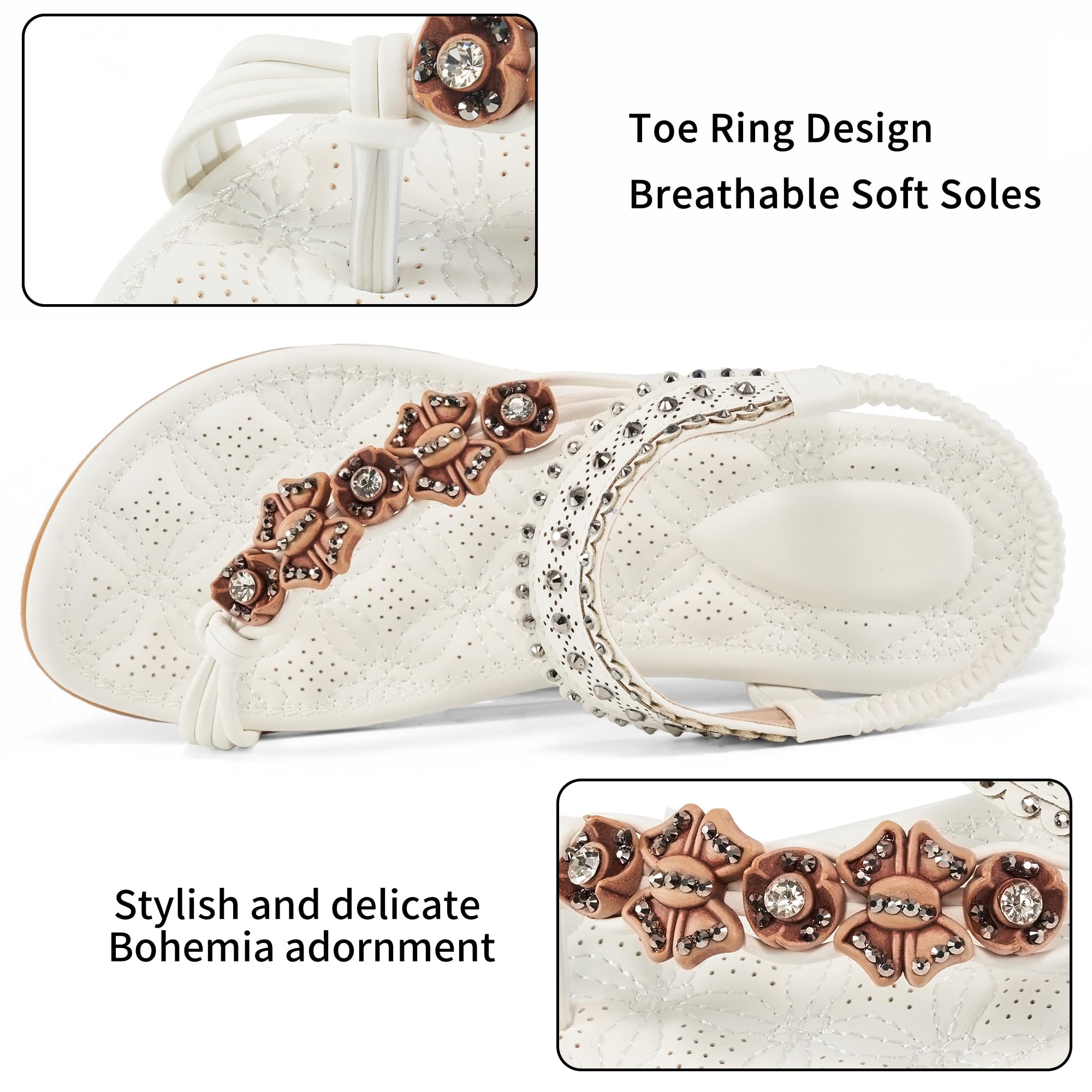 Alicegana Womens Sandals Dressy Flats: Bohemian Summer Comfortable Split Toe Shoes Walking Vacation Gladiator 2026