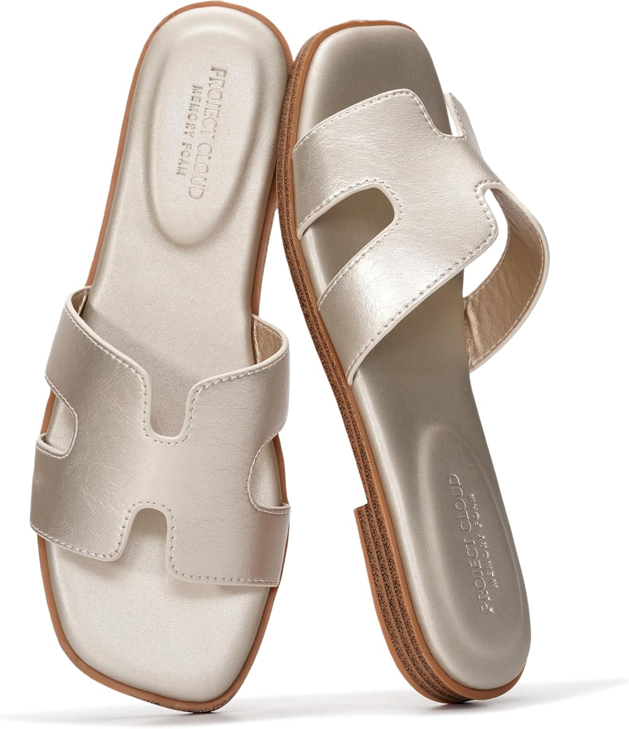 Project Cloud 100% Genuine Leather Sandals for Women 2026 - Fashion Flat Womens Sandals with Memory Foam Insole Slides Sandals Women Footwear - Mules Women's Sandals (Jannel)