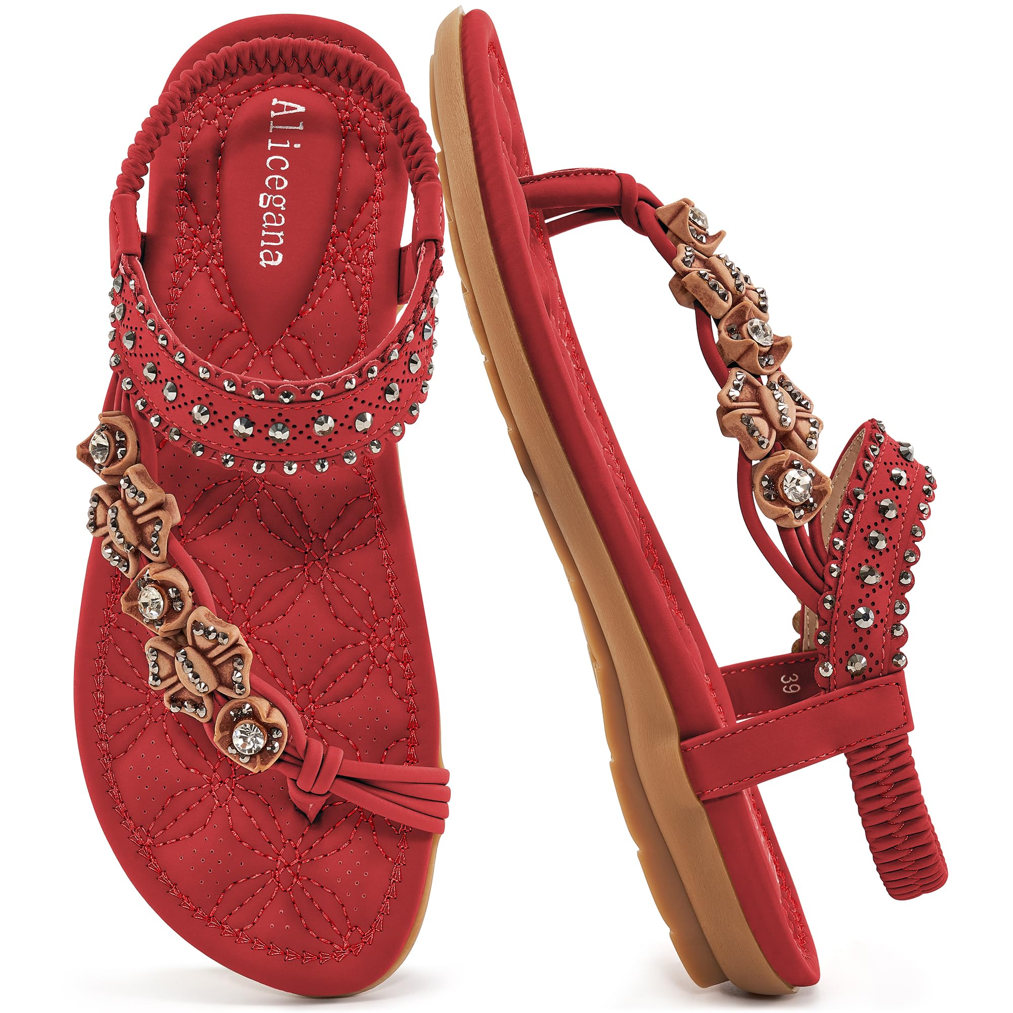 Alicegana Womens Sandals Dressy Flats: Bohemian Summer Comfortable Split Toe Shoes Walking Vacation Gladiator 2026