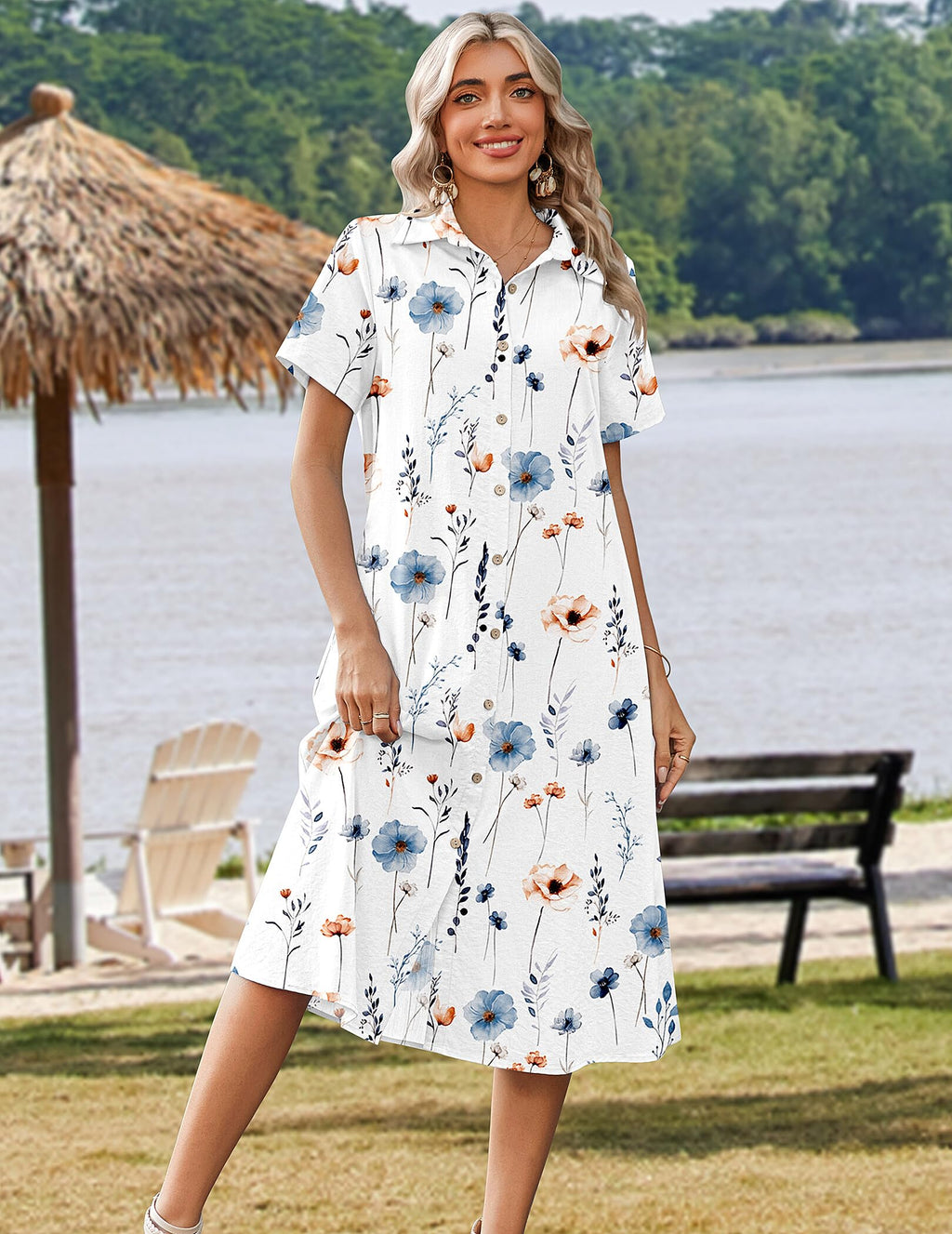 Zeagoo Summer Dresses for Women 2026 Button Down Shirt Dresses Aline Long Sundress Short Sleeve Beach Travel Cover Up