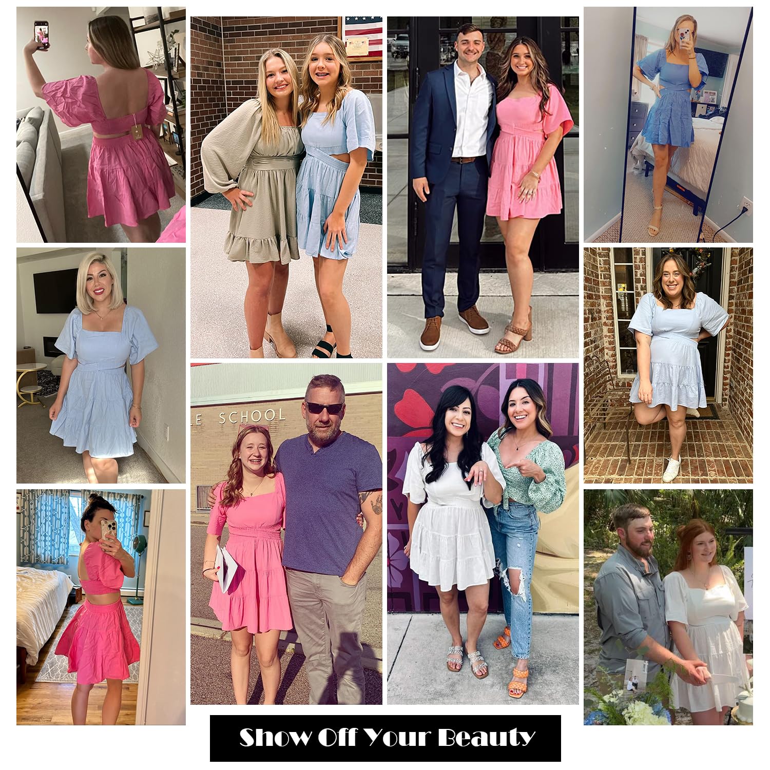 Senllen Womens Summer Dresses 2026 Short-Sleeve Square Neck Mini Dress Crossover Elastic Waist Casual Party Tiered Dress
