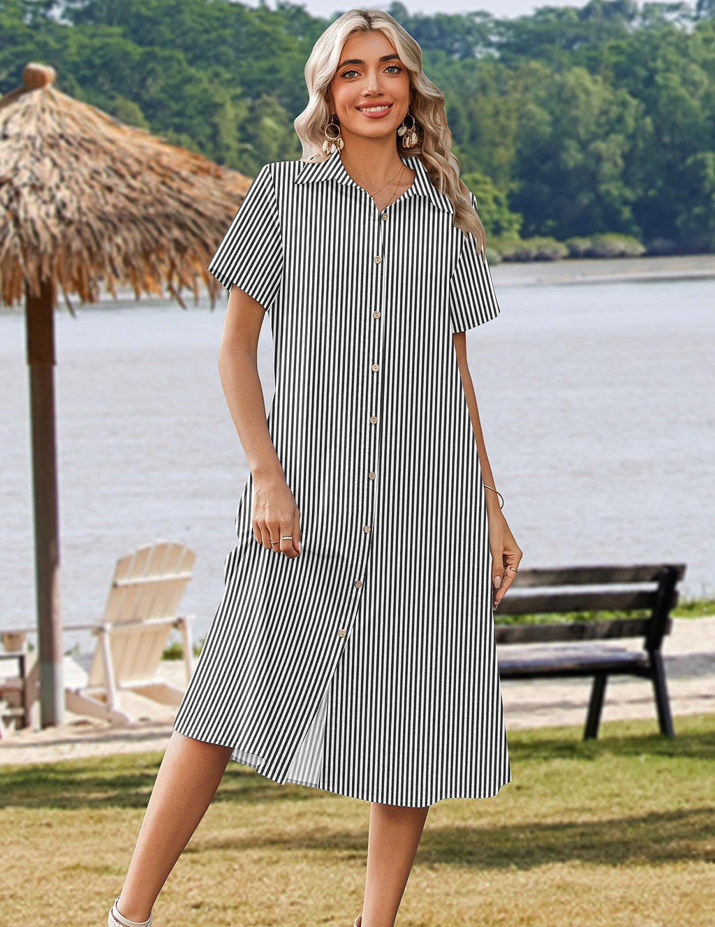Zeagoo Summer Dresses for Women 2026 Button Down Shirt Dresses Aline Long Sundress Short Sleeve Beach Travel Cover Up