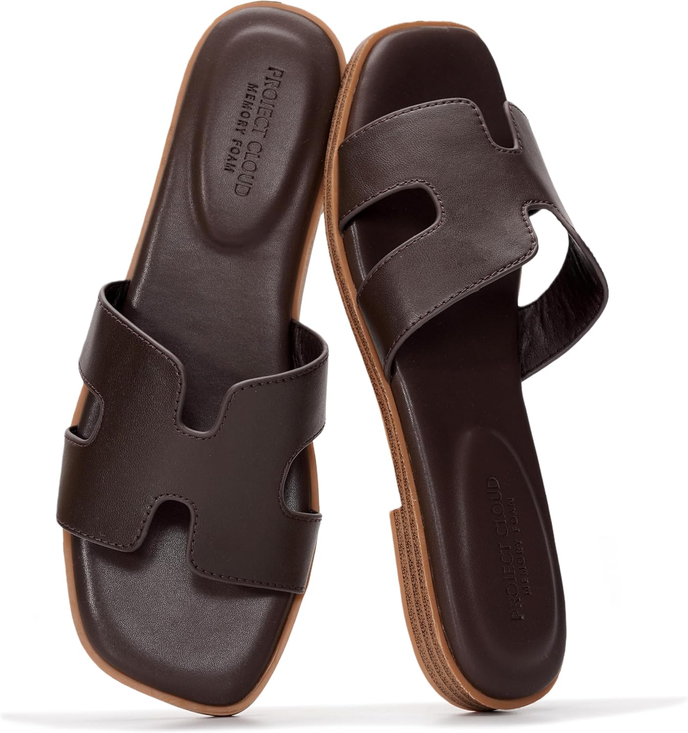 Project Cloud 100% Genuine Leather Sandals for Women 2026 - Fashion Flat Womens Sandals with Memory Foam Insole Slides Sandals Women Footwear - Mules Women's Sandals (Jannel)