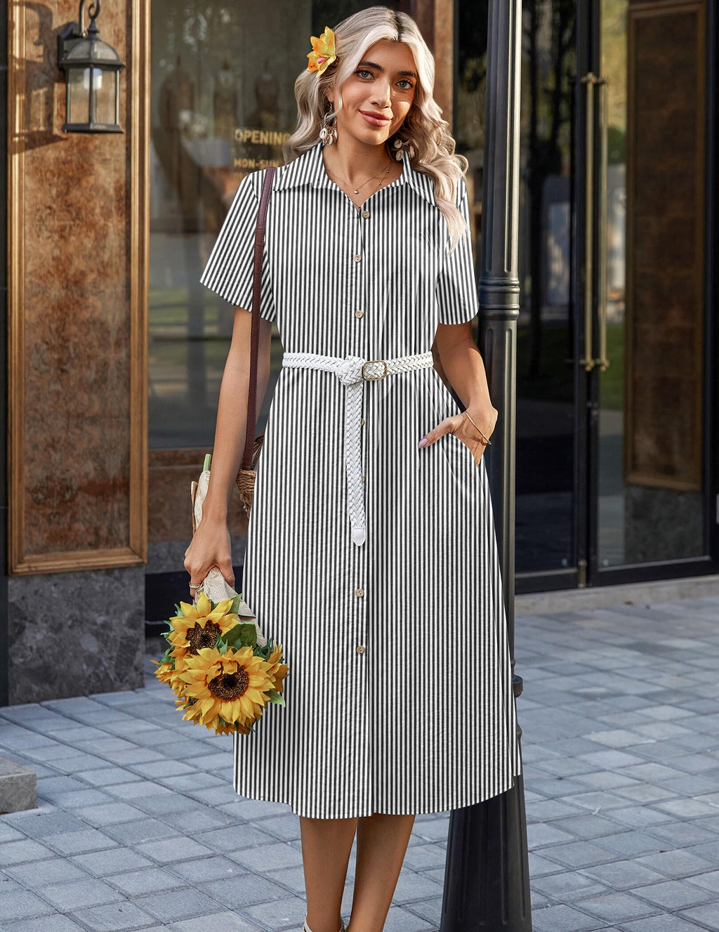 Zeagoo Summer Dresses for Women 2026 Button Down Shirt Dresses Aline Long Sundress Short Sleeve Beach Travel Cover Up