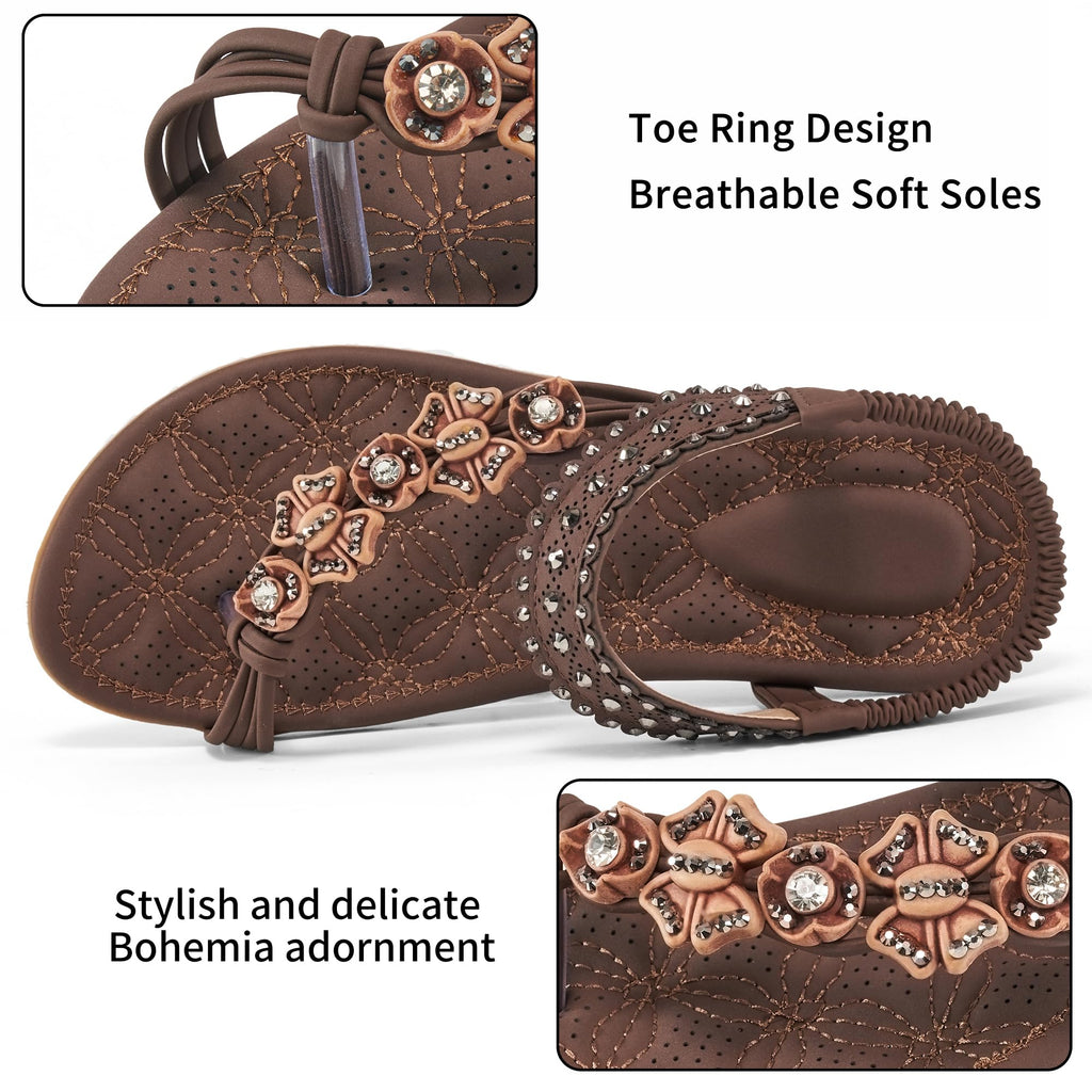 Alicegana Womens Sandals Dressy Flats: Bohemian Summer Comfortable Split Toe Shoes Walking Vacation Gladiator 2026