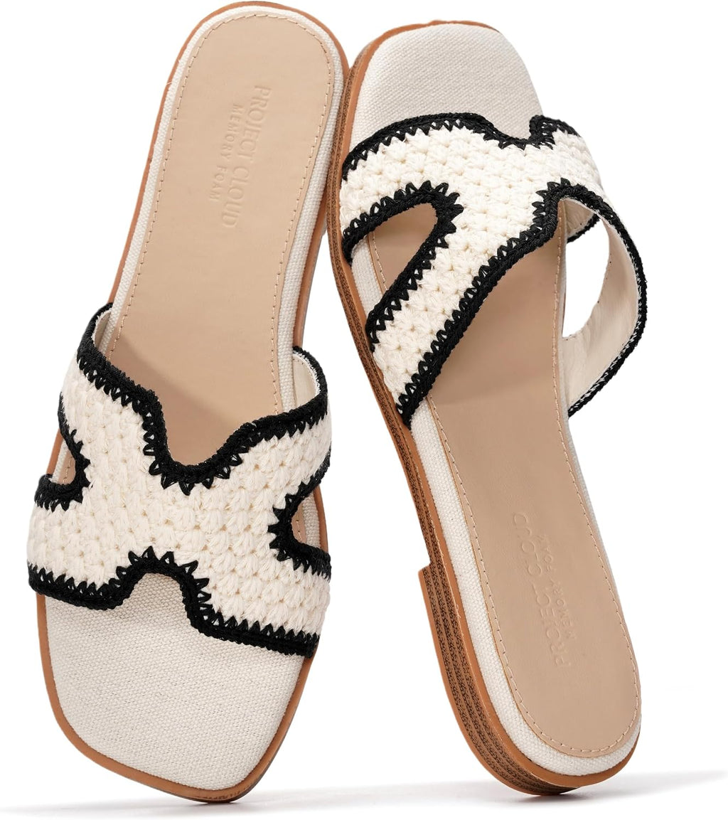 Project Cloud 100% Genuine Leather Sandals for Women 2026 - Fashion Flat Womens Sandals with Memory Foam Insole Slides Sandals Women Footwear - Mules Women's Sandals (Jannel)