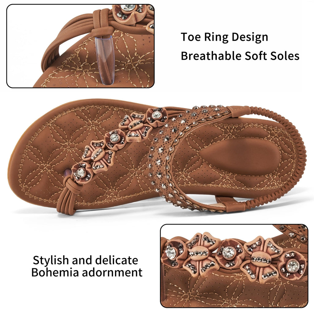 Alicegana Womens Sandals Dressy Flats: Bohemian Summer Comfortable Split Toe Shoes Walking Vacation Gladiator 2026