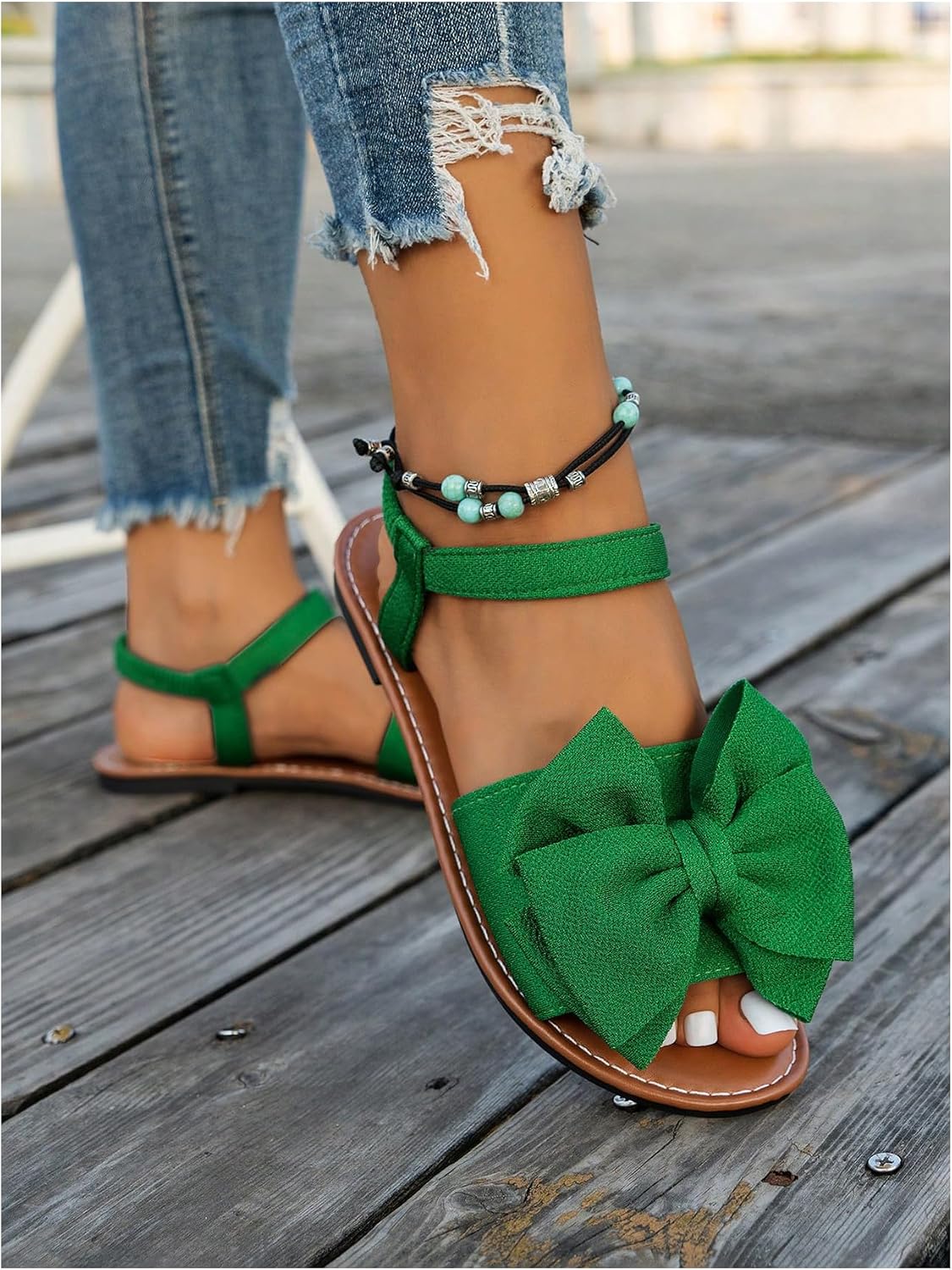 GORGLITTER Women's Bow Flat Sandals Dressy Formal Cute Strappy Ankle Strap Open Toe Summer Beach Sandals 2026
