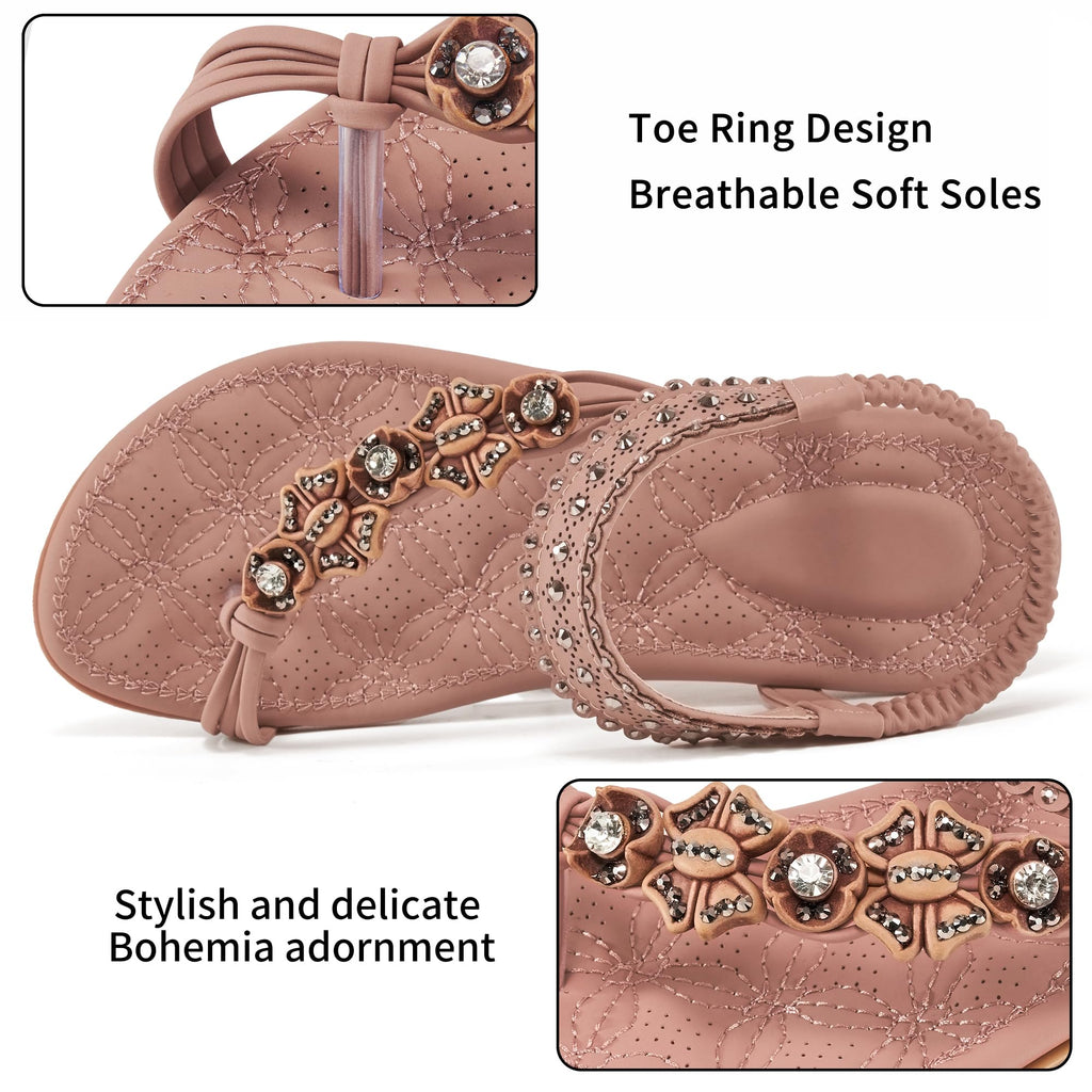 Alicegana Womens Sandals Dressy Flats: Bohemian Summer Comfortable Split Toe Shoes Walking Vacation Gladiator 2026