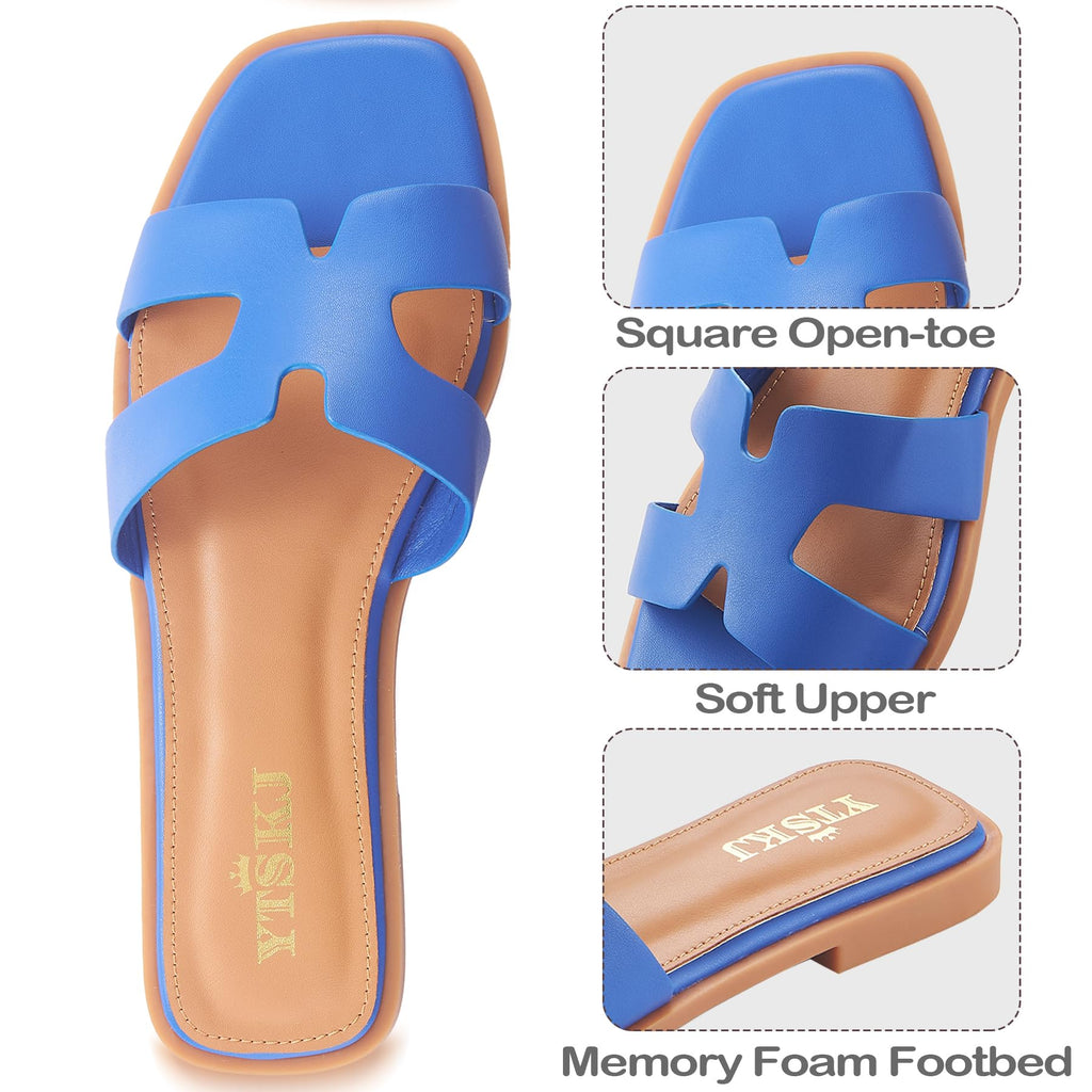 Sandals for Women 2026 Dressy Slides Flat Open Toe Comfortable Soft Leather Slip On Ladies Casual Wide Width Cute Trendy Shoes Summer Beach