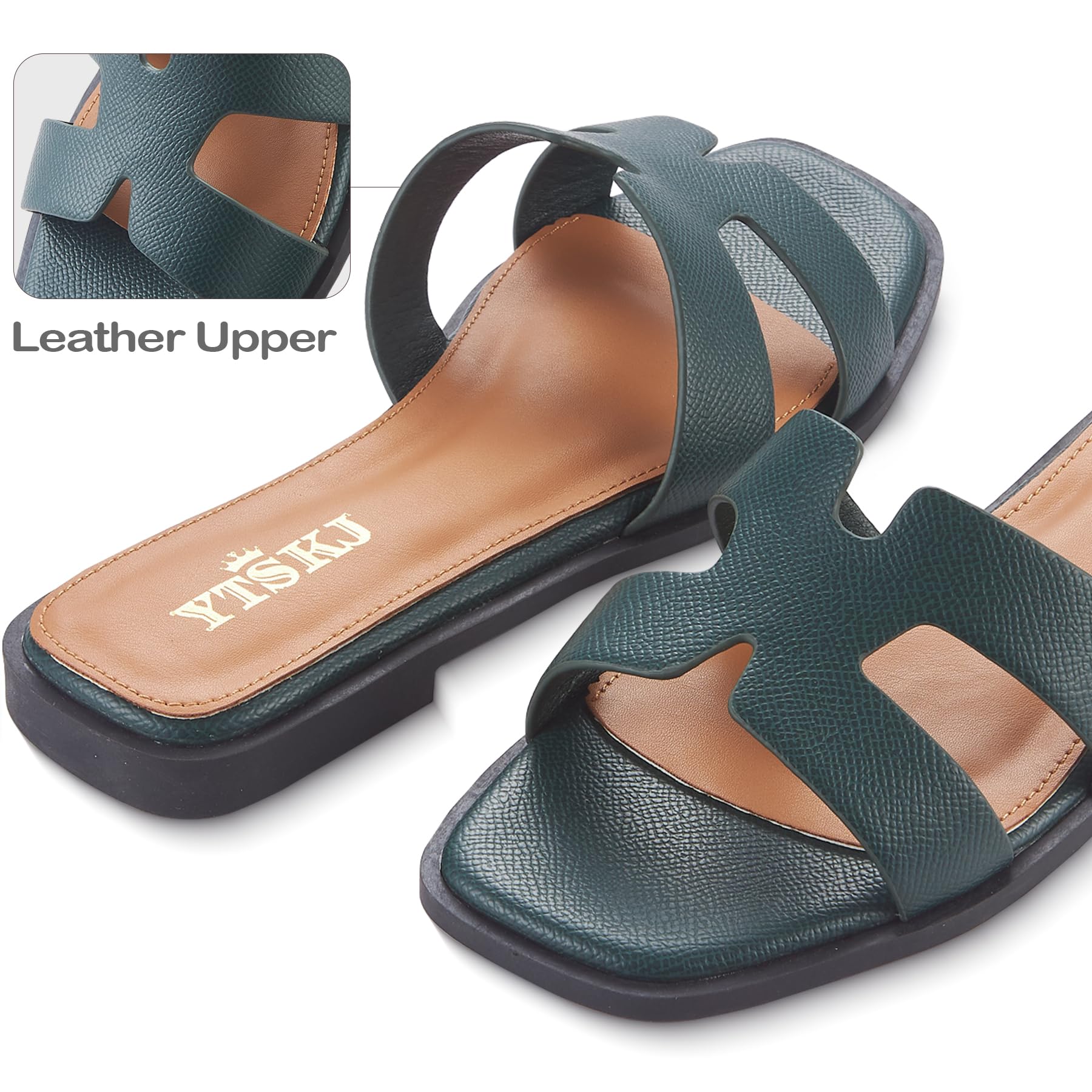Sandals for Women 2026 Dressy Slides Flat Open Toe Comfortable Soft Leather Slip On Ladies Casual Wide Width Cute Trendy Shoes Summer Beach