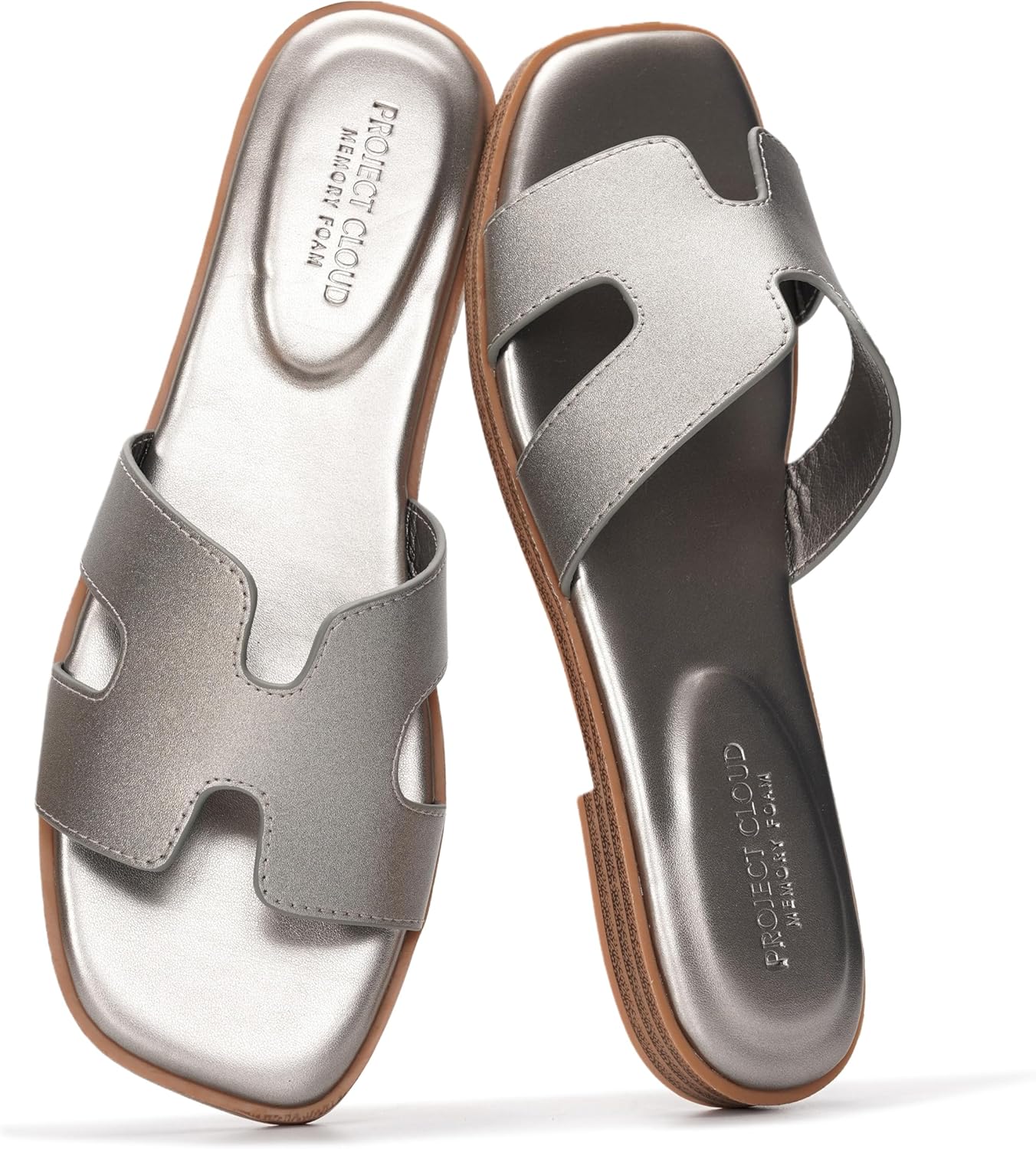 Project Cloud 100% Genuine Leather Sandals for Women 2026 - Fashion Flat Womens Sandals with Memory Foam Insole Slides Sandals Women Footwear - Mules Women's Sandals (Jannel)