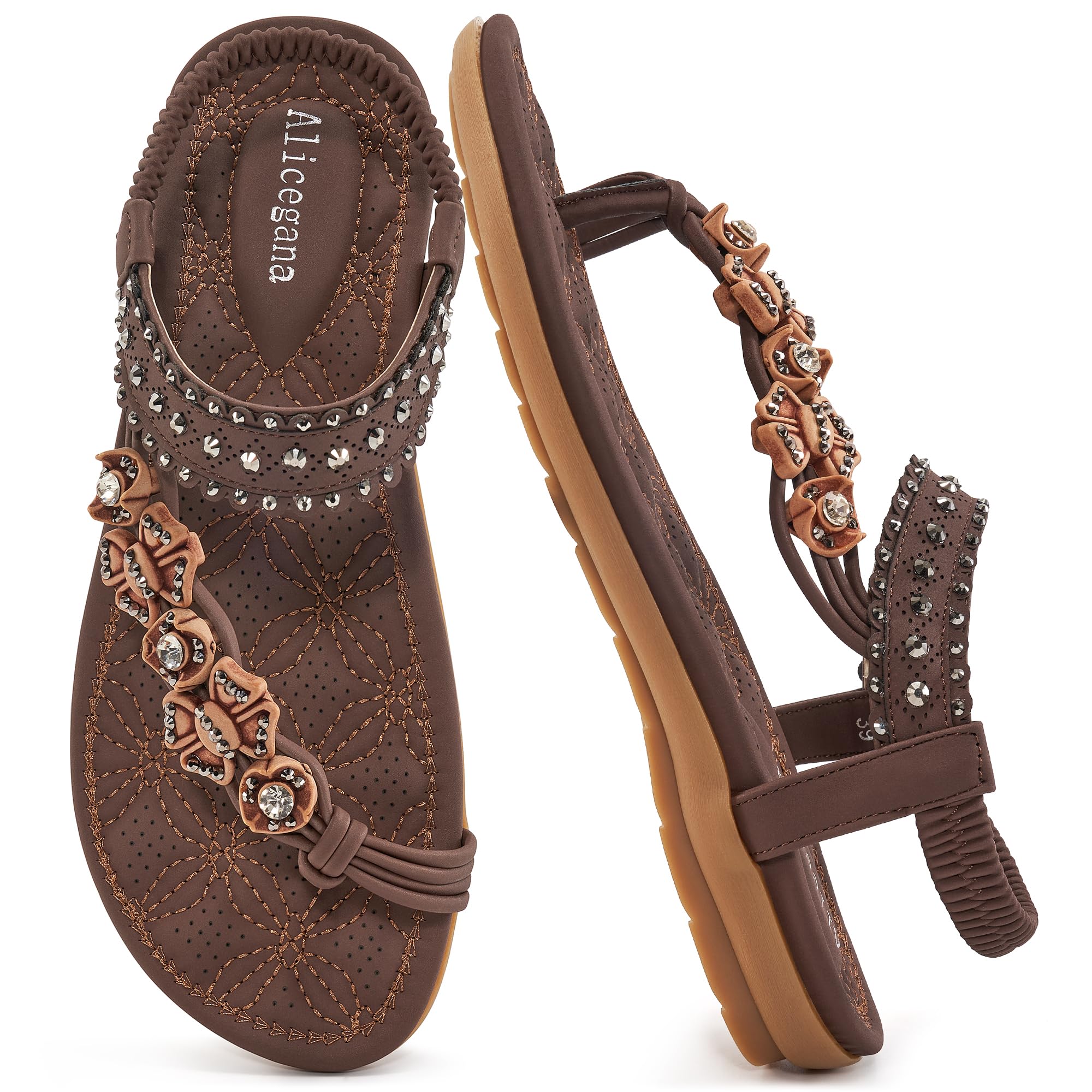 Alicegana Womens Sandals Dressy Flats: Bohemian Summer Comfortable Split Toe Shoes Walking Vacation Gladiator 2026