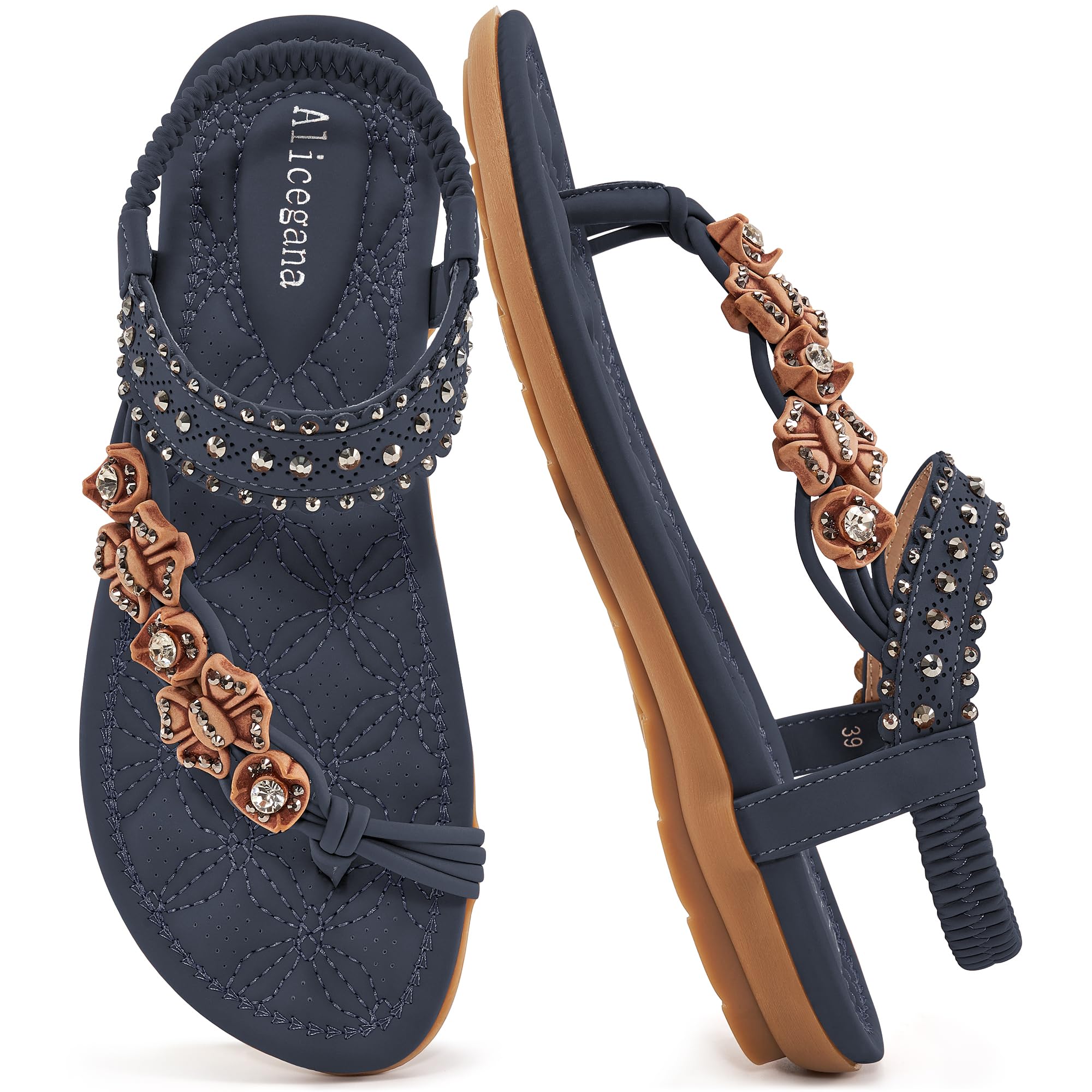 Alicegana Womens Sandals Dressy Flats: Bohemian Summer Comfortable Split Toe Shoes Walking Vacation Gladiator 2026