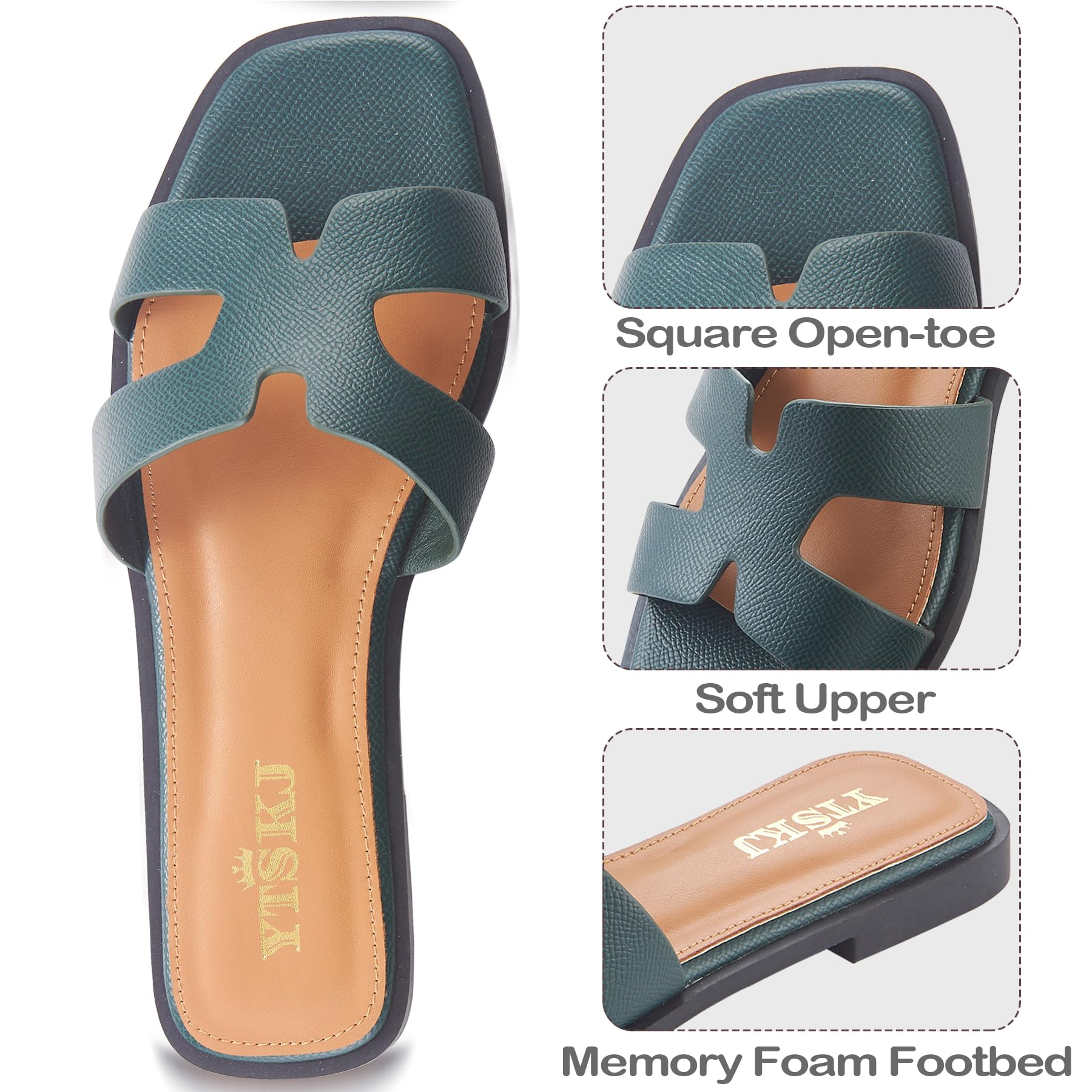 Sandals for Women 2026 Dressy Slides Flat Open Toe Comfortable Soft Leather Slip On Ladies Casual Wide Width Cute Trendy Shoes Summer Beach