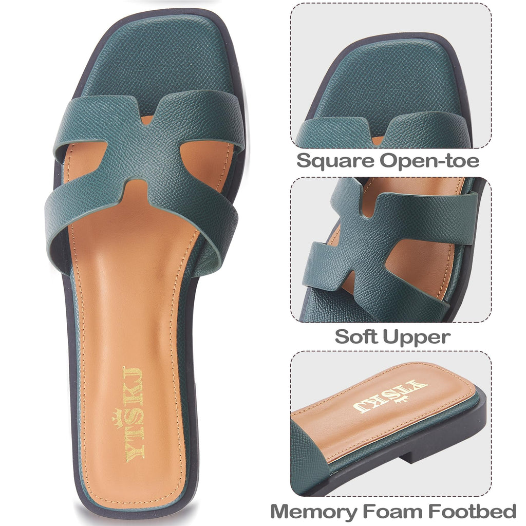 Sandals for Women 2026 Dressy Slides Flat Open Toe Comfortable Soft Leather Slip On Ladies Casual Wide Width Cute Trendy Shoes Summer Beach