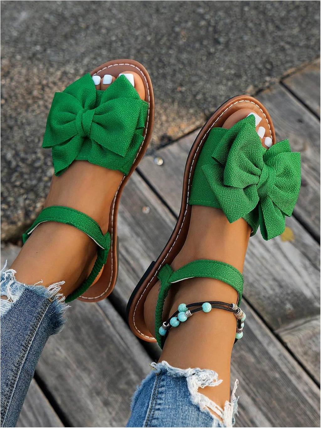 GORGLITTER Women's Bow Flat Sandals Dressy Formal Cute Strappy Ankle Strap Open Toe Summer Beach Sandals 2026