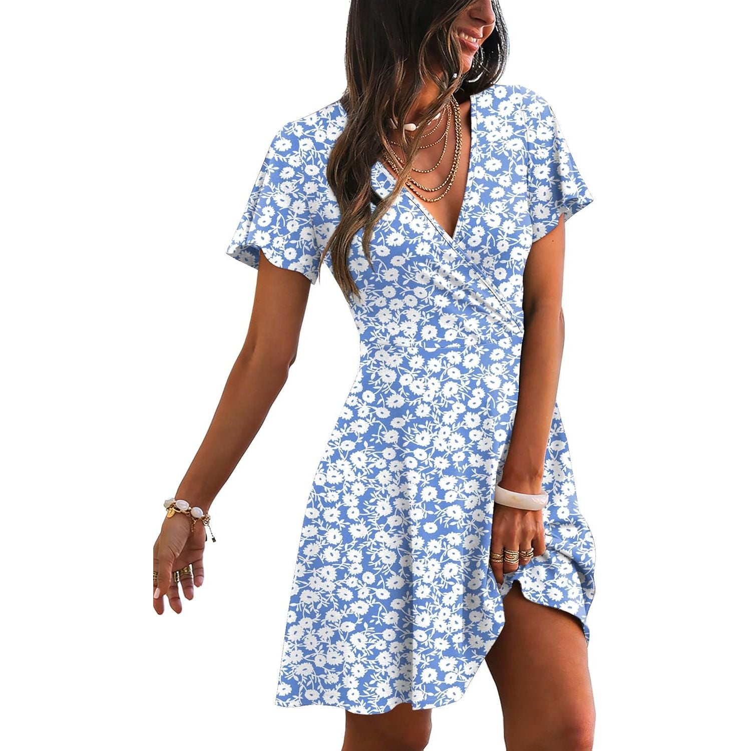 RUMIA Womens Casual Dresses Wrap V Neck Dress A-Line Ruffle Sleeve Summer Sundress Fashion 2026