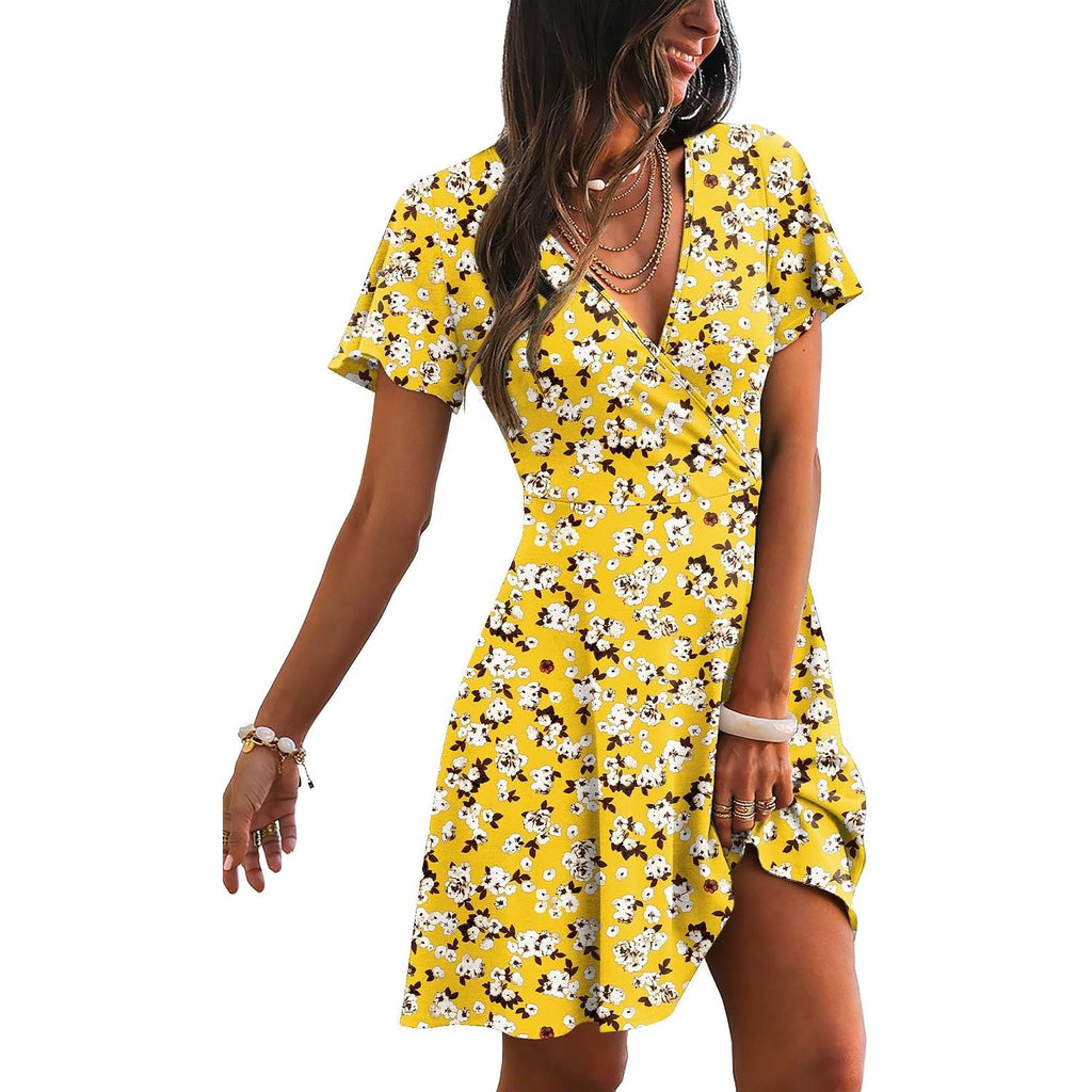 RUMIA Womens Casual Dresses Wrap V Neck Dress A-Line Ruffle Sleeve Summer Sundress Fashion 2026