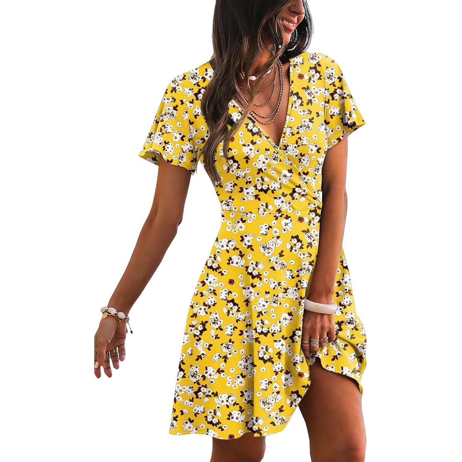 RUMIA Womens Casual Dresses Wrap V Neck Dress A-Line Ruffle Sleeve Summer Sundress Fashion 2026