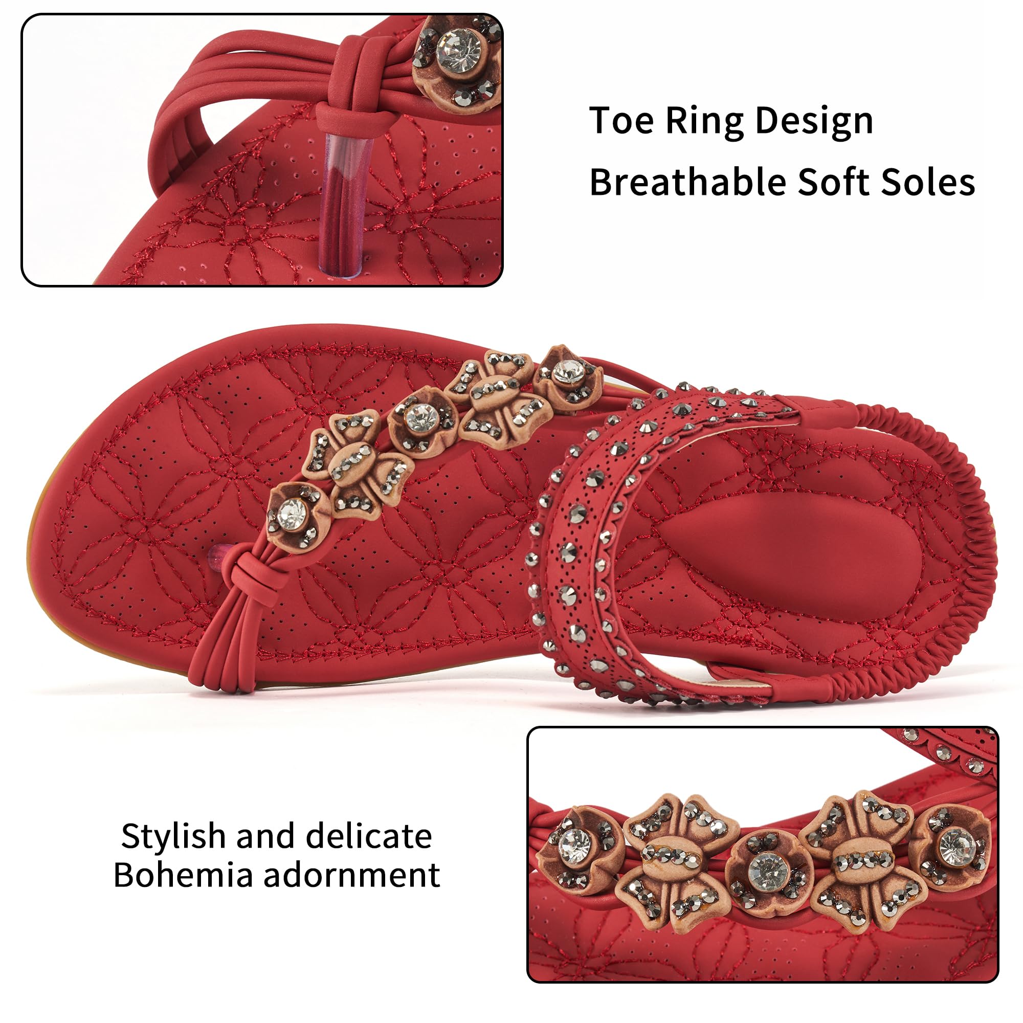 Alicegana Womens Sandals Dressy Flats: Bohemian Summer Comfortable Split Toe Shoes Walking Vacation Gladiator 2026